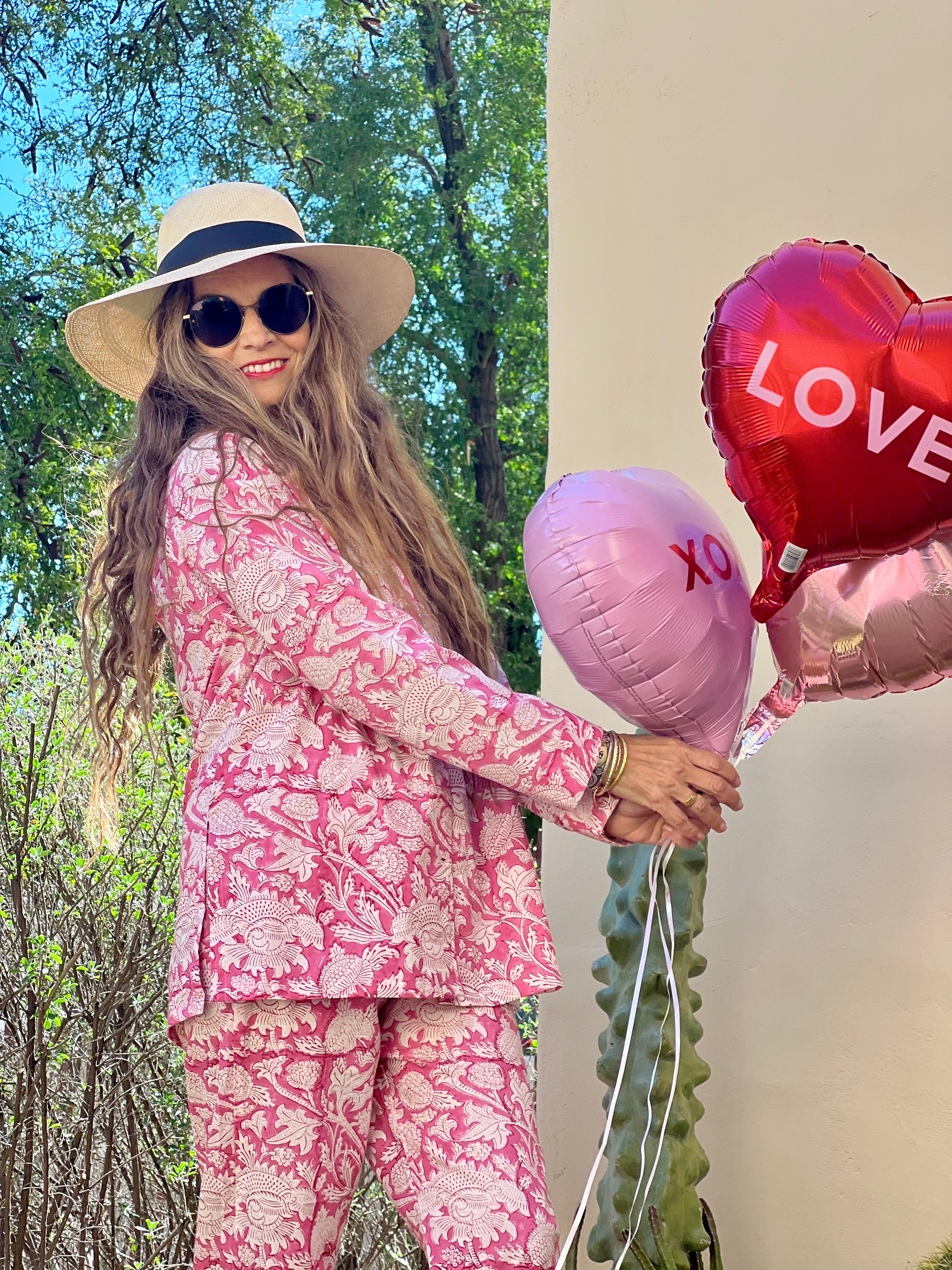 Laura Floral Rose Long Sleeve Pajamas Hand Printed