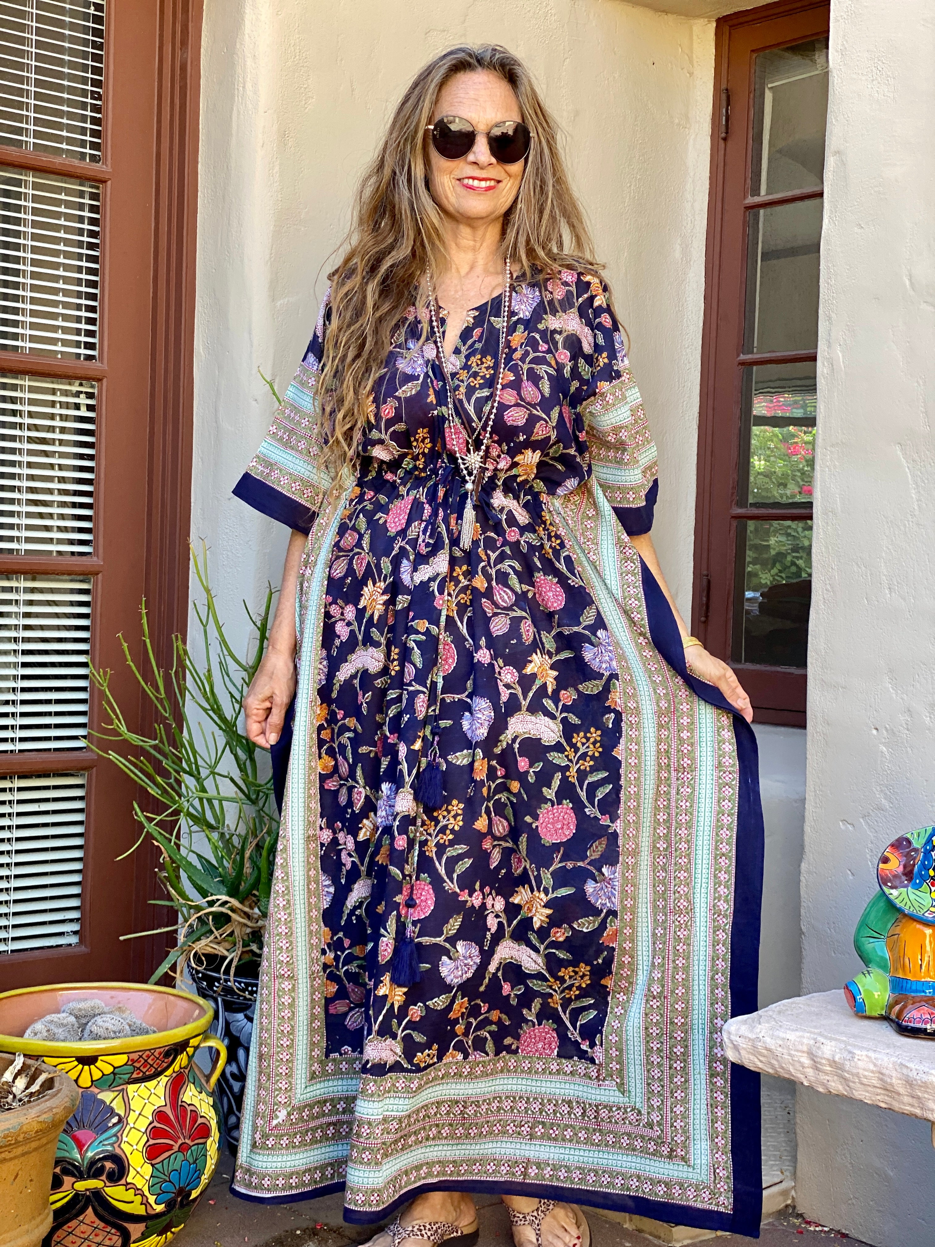 Black Beauty Floral Maxi Kaftan Dress