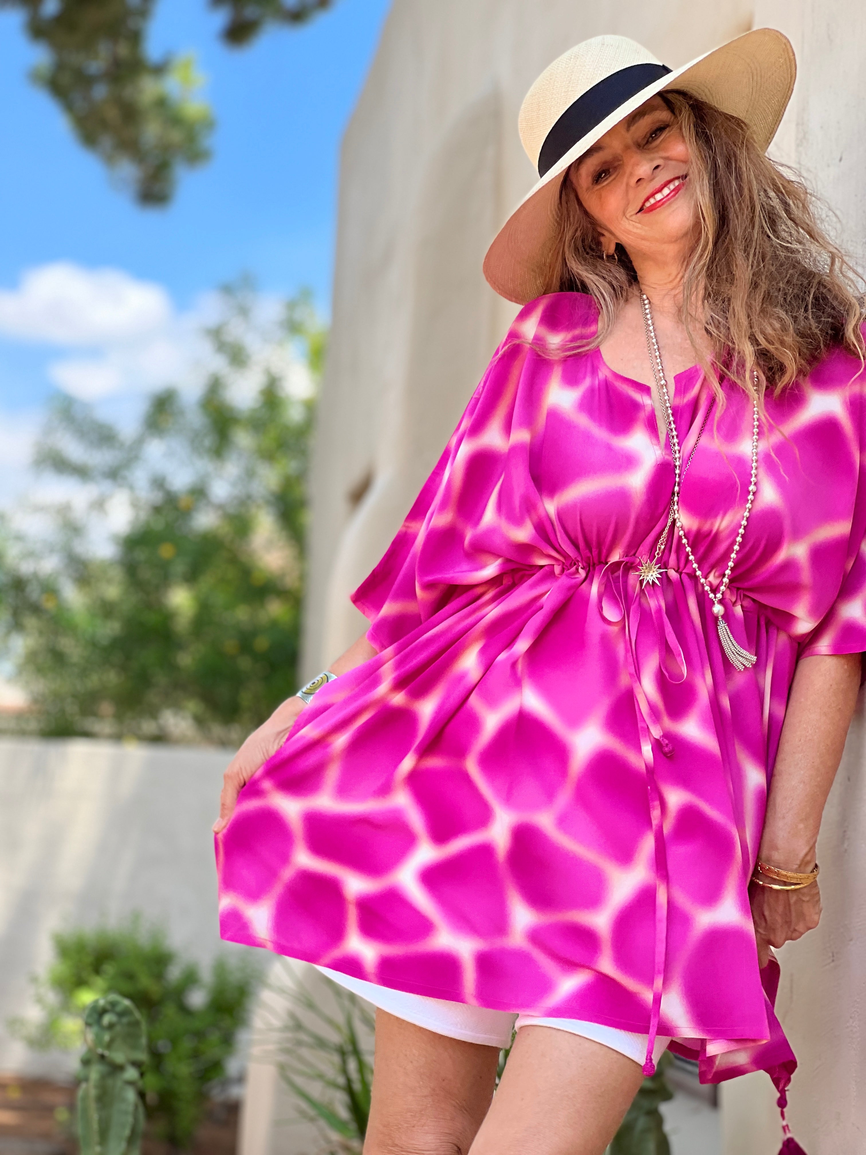 Zirafa Girafa Magenta Italian Silk Short Kaftan