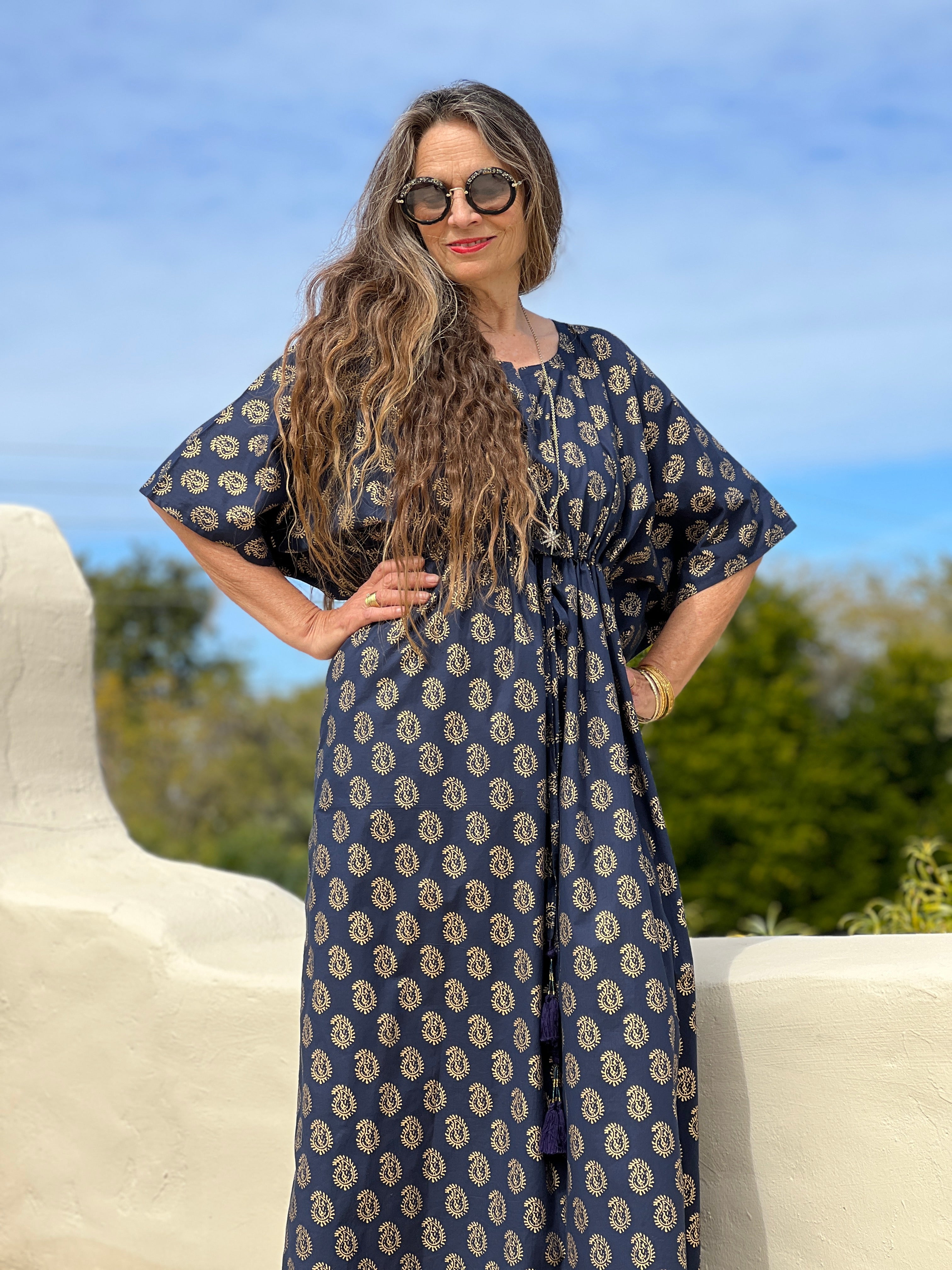 Nefertiti Navy Paisley Maxi Kaftan Dress