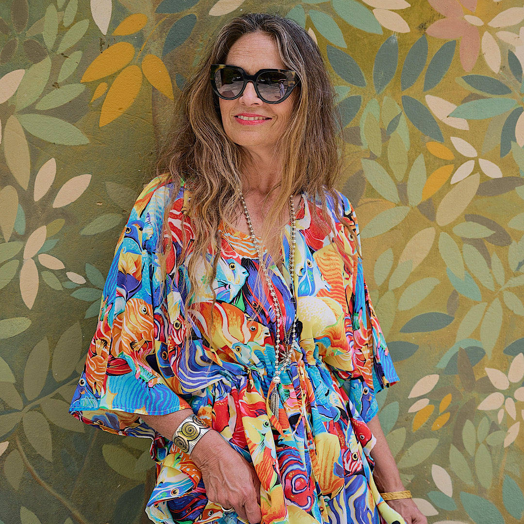 Mare Bello Italian Silk Maxi Kaftan Dress
