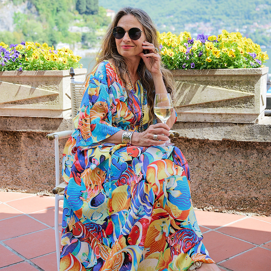 Mare Bello Italian Silk Maxi Kaftan Dress