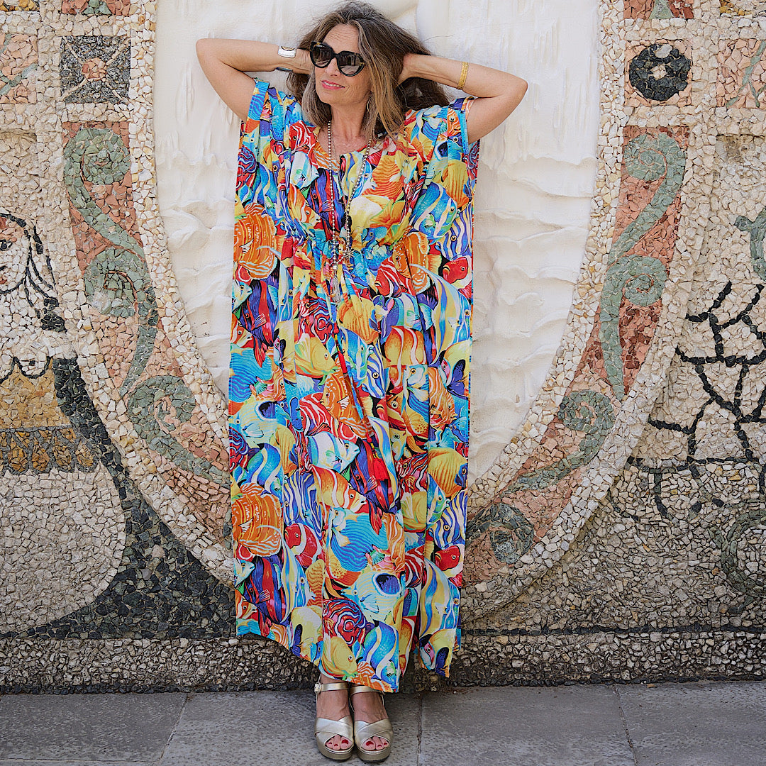 Mare Bello Italian Silk Maxi Kaftan Dress