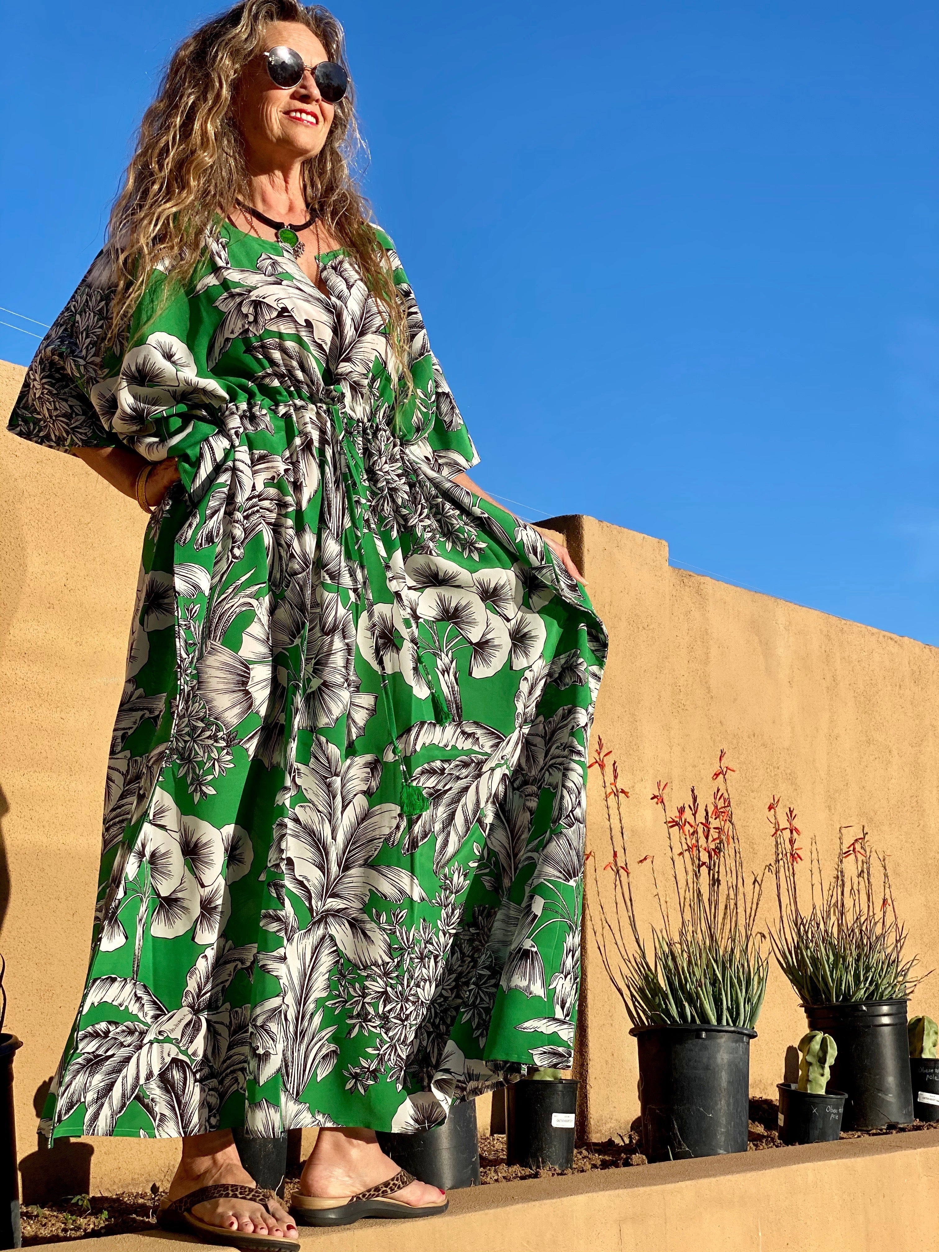 Giardino Verde Italian Silk Maxi Kaftan Dress