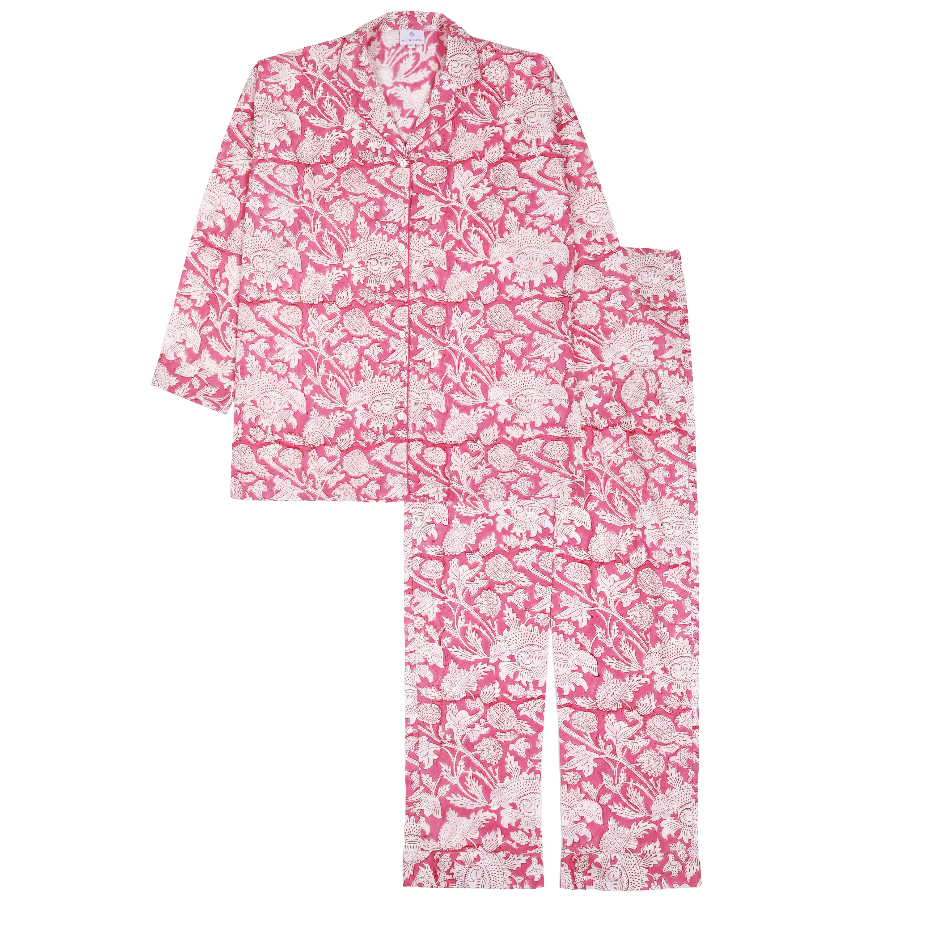 Laura Floral Rose Long Sleeve Pajamas Hand Printed