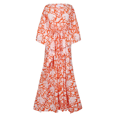 Laura Tangerine Floral Maxi Kaftan Dress