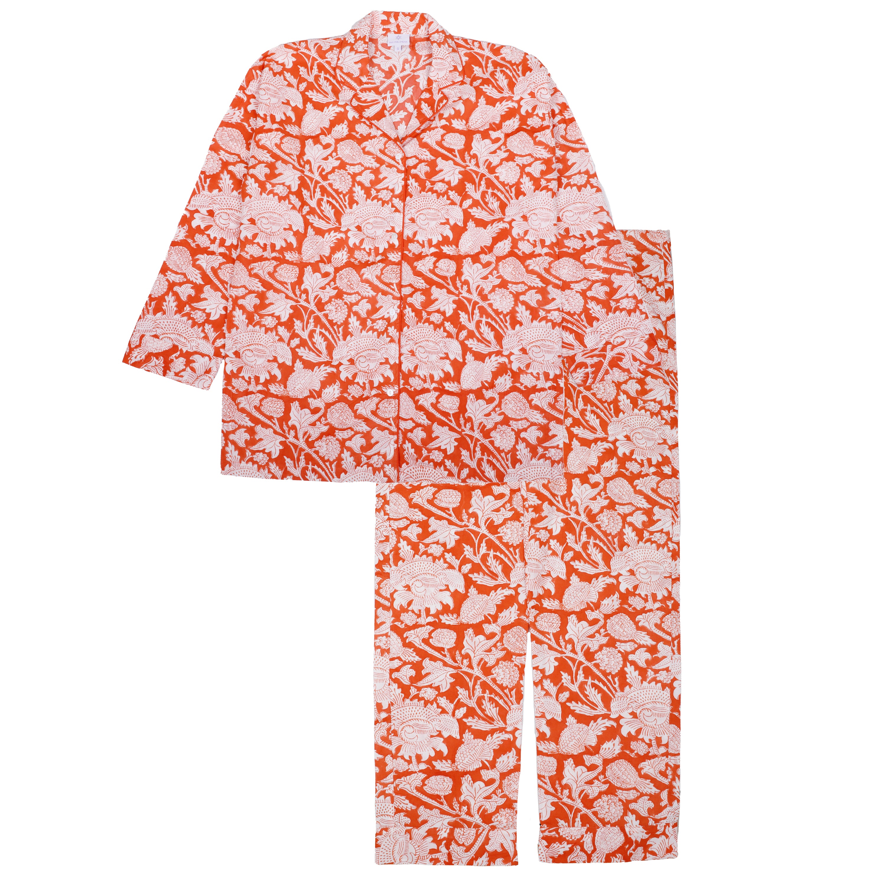 Laura Floral Cotton Tangerine Long Sleeve Pajamas FINAL SALE AVAILABLE IN XL AND XXL ONLY