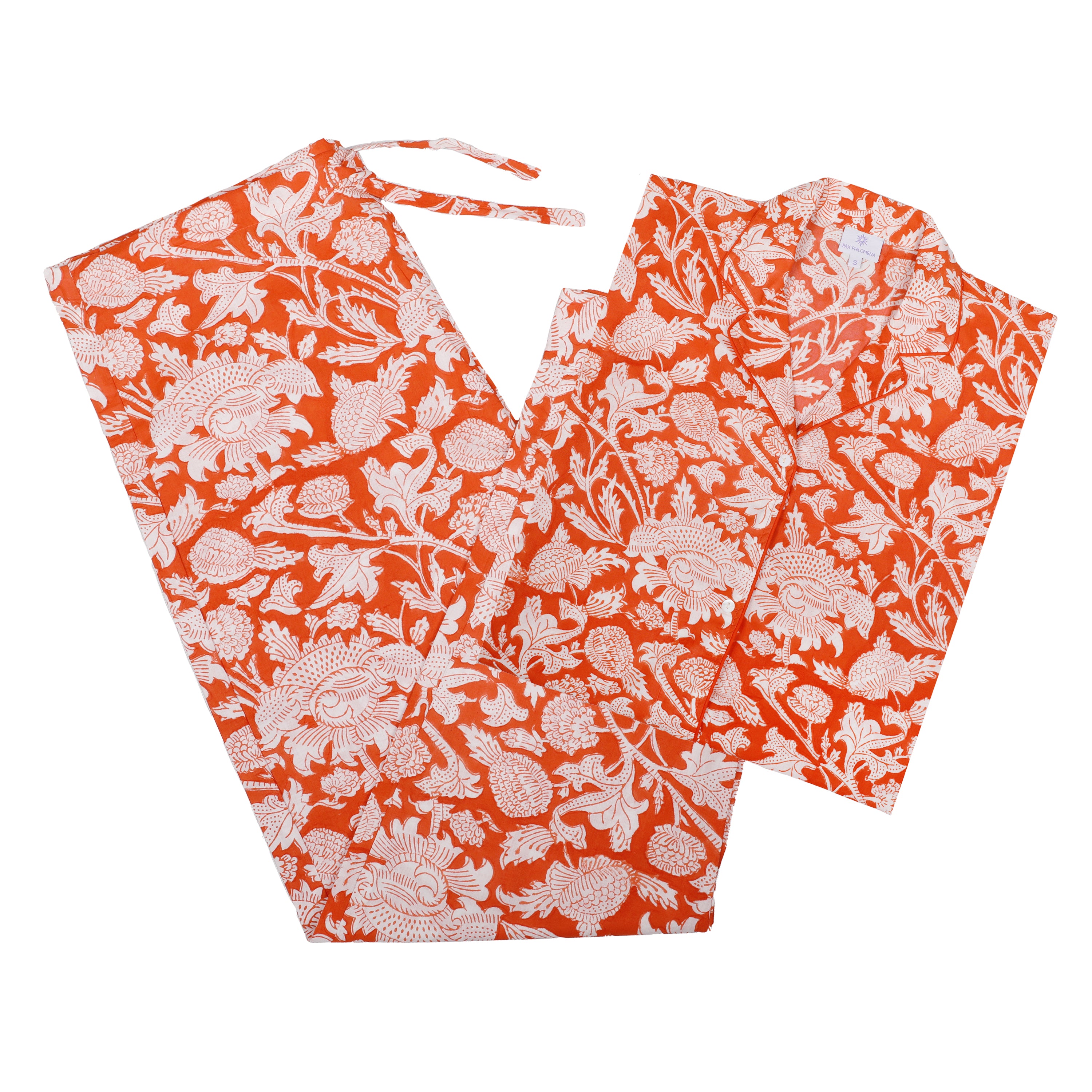 Laura Floral Cotton Tangerine Long Sleeve Pajamas FINAL SALE AVAILABLE IN XL AND XXL ONLY