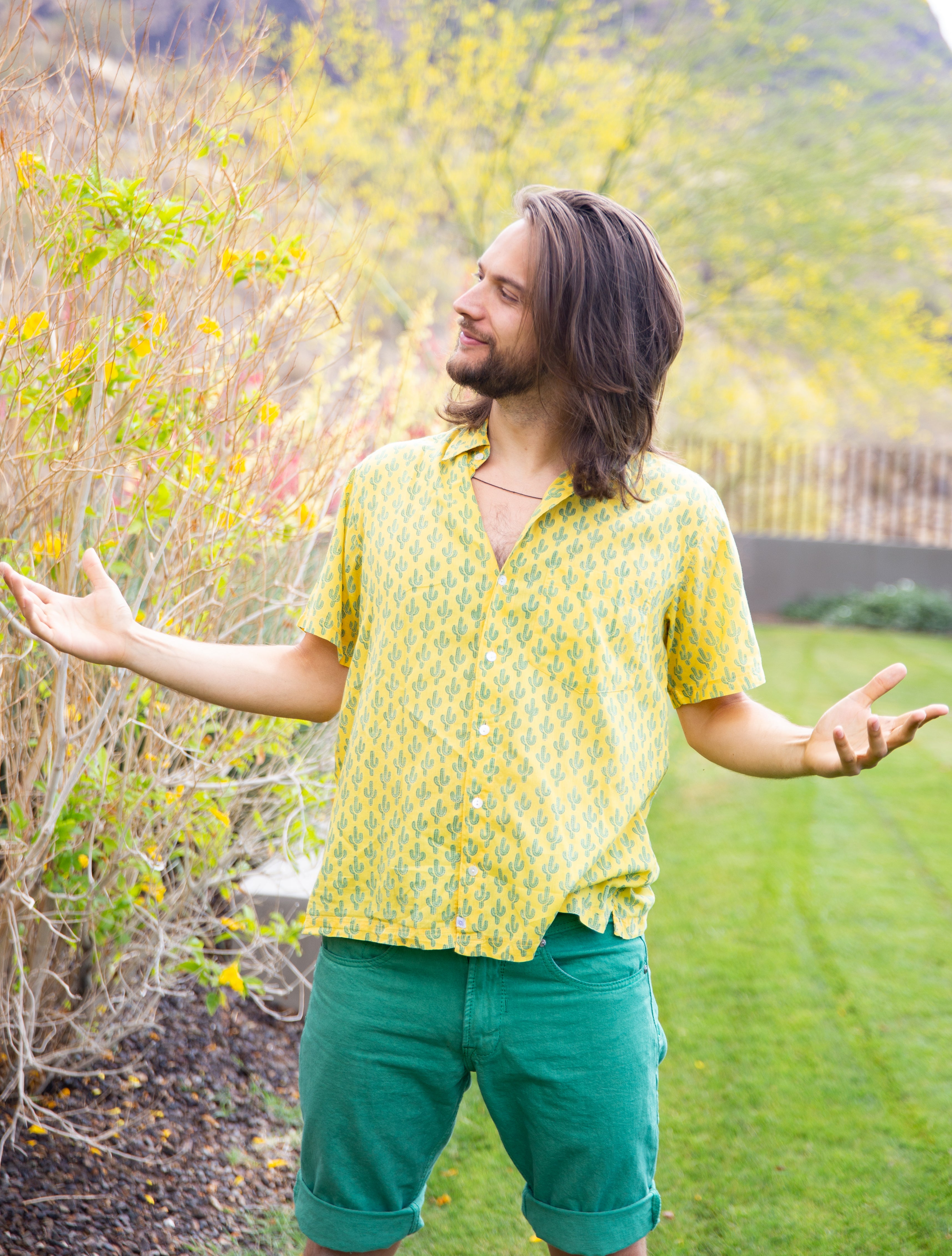 Prickly Pax Cactus Short Sleeve Men's Button Up Shirt