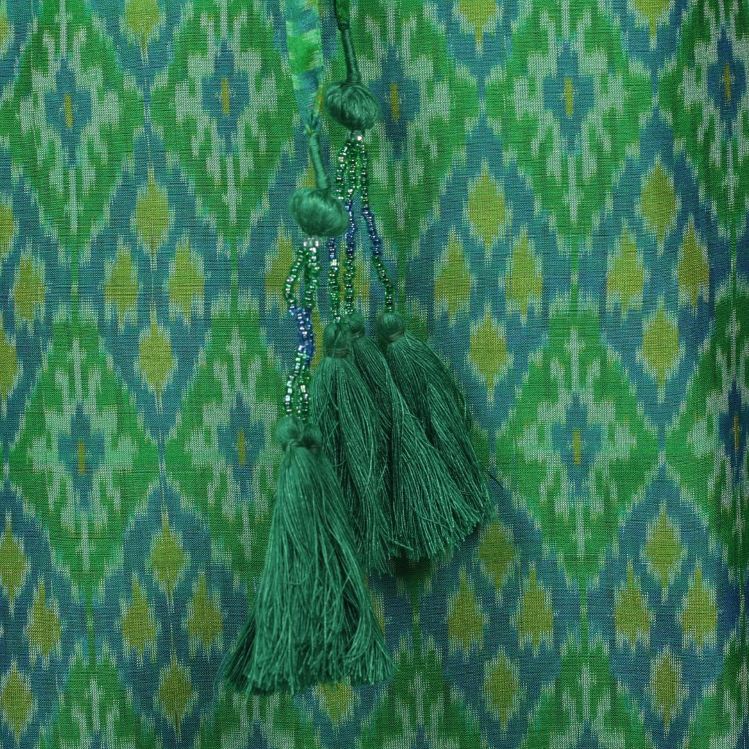 Olbia Emerald Green Silk Cotton Ikat Kaftan