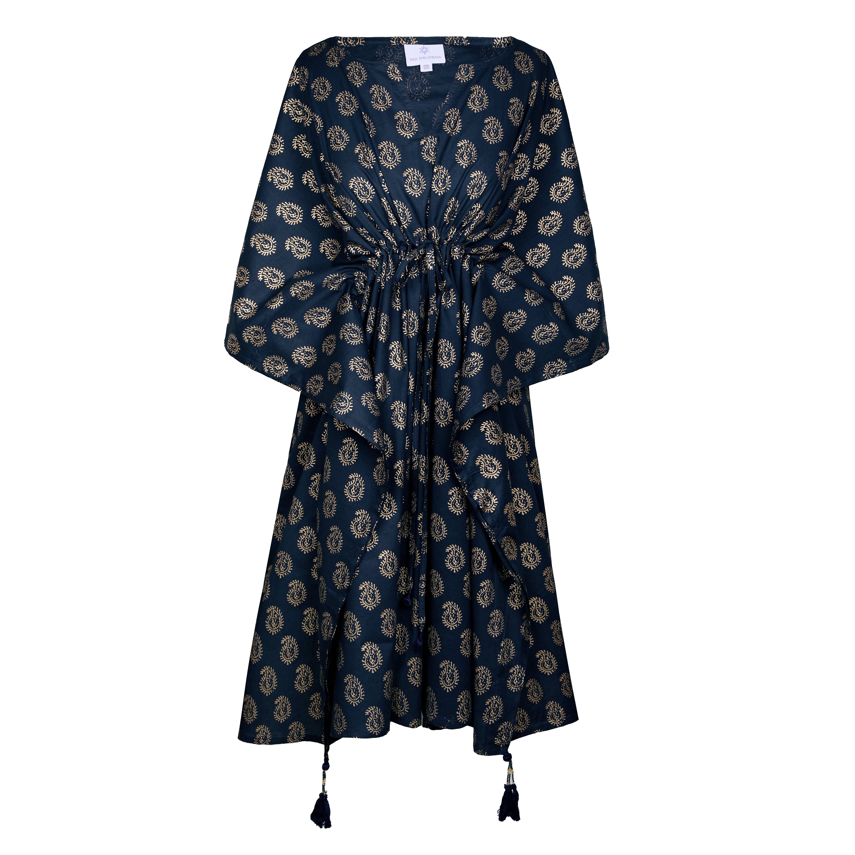 Nefertiti Navy Paisley Kaftan Midi Dress