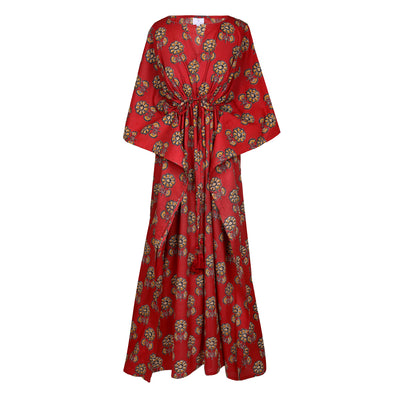 Philomena Red Floral Maxi Kaftan Dress Natural Dyes
