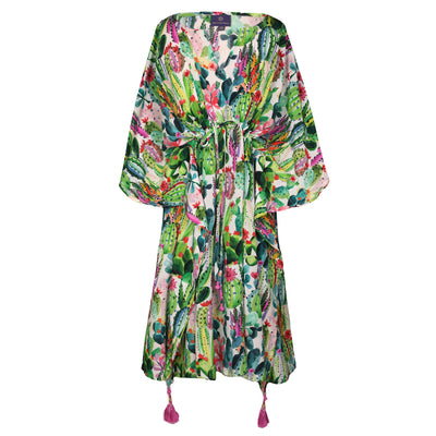 Primavera Cactus Italian Silk Midi Kaftan