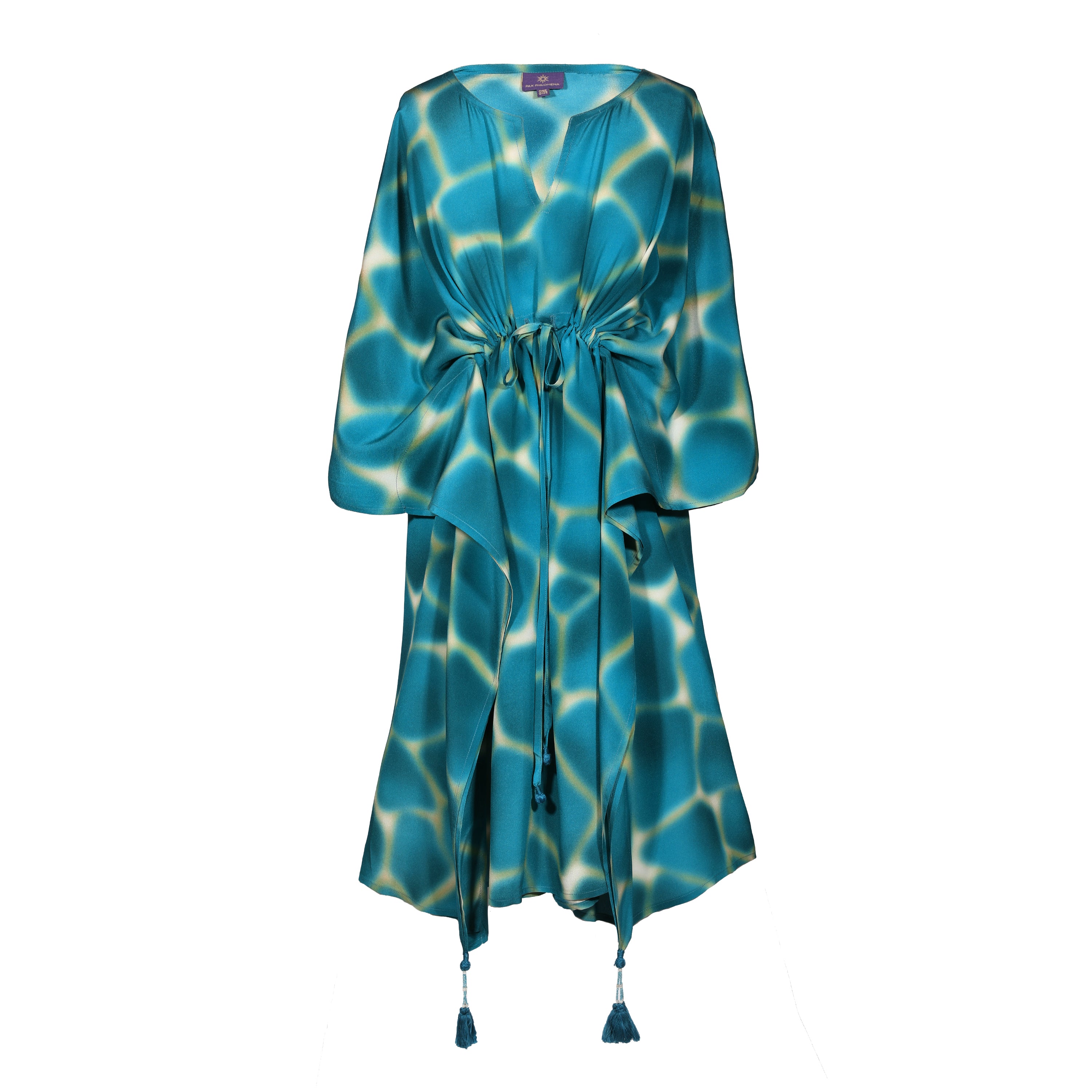 ZIRAFA GIRAFFA TEAL ITALIAN SILK MIDI KAFTAN DRESS