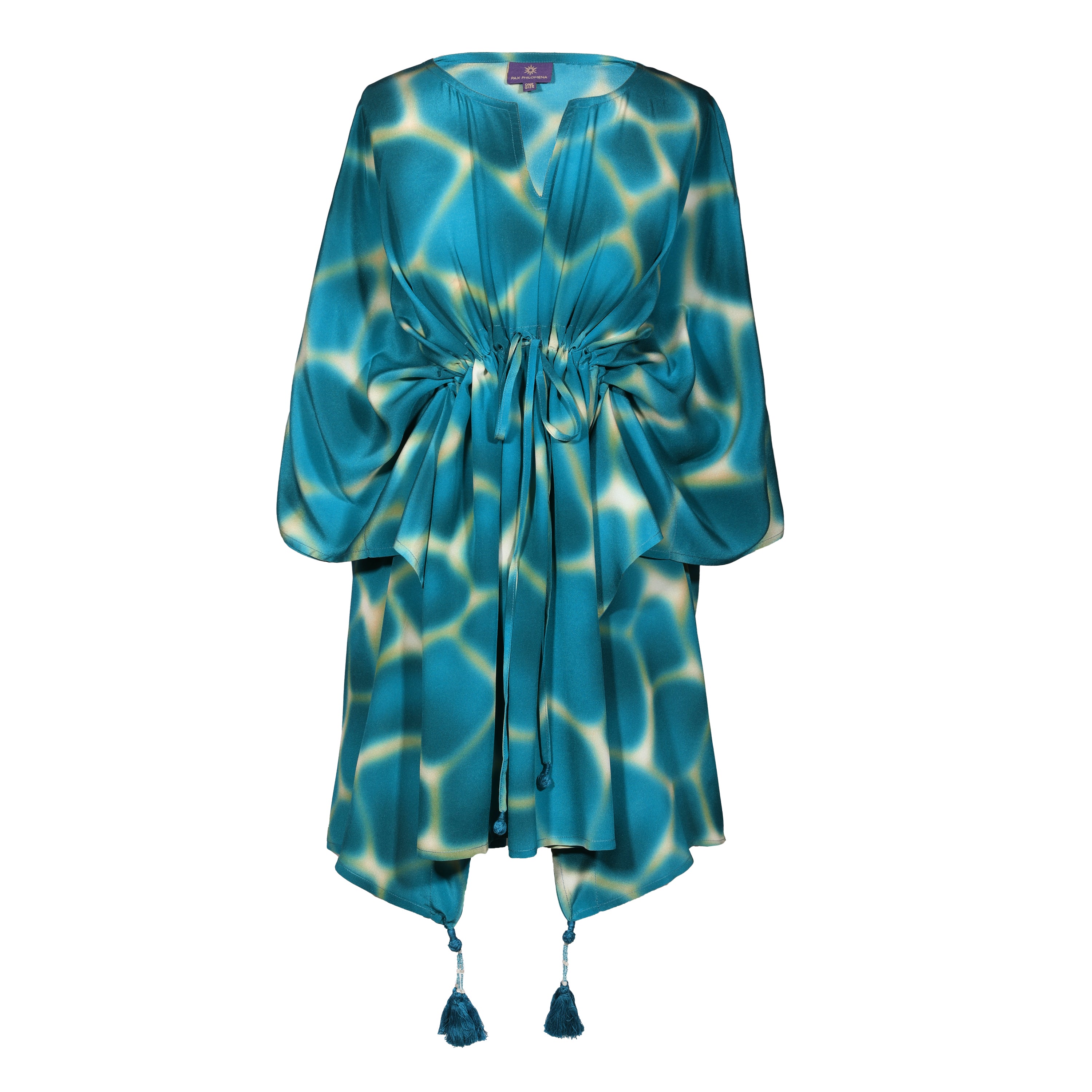 Zirafa Giraffa Teal Italian Silk Short Kaftan