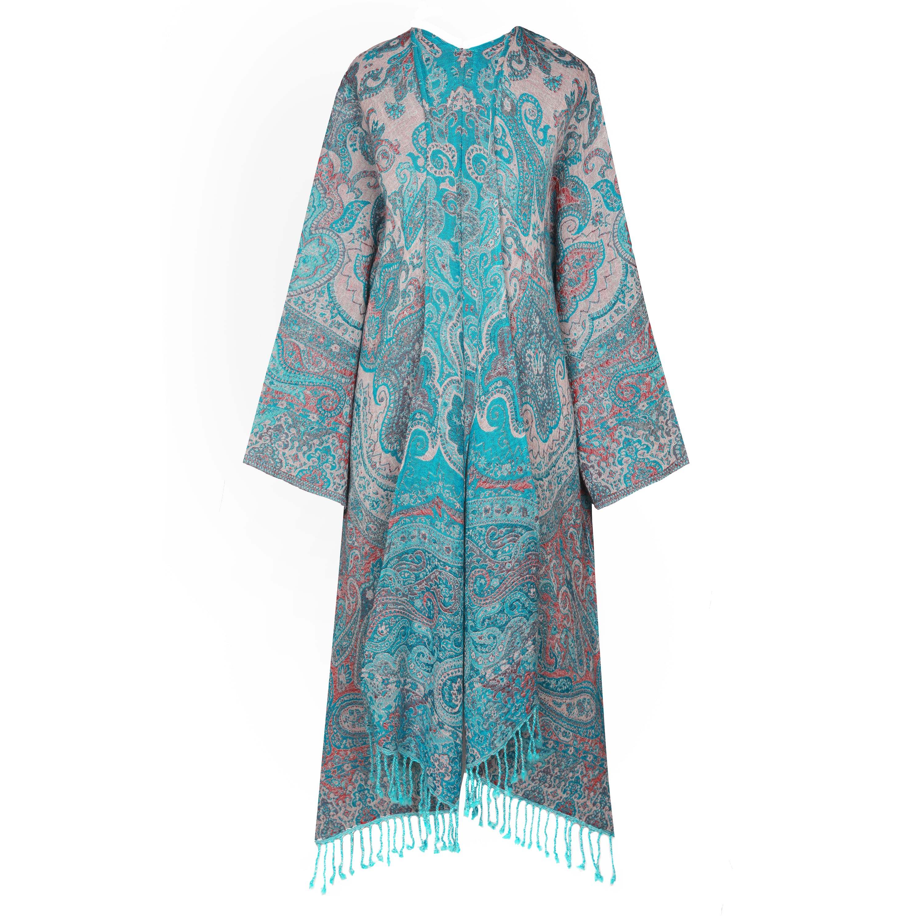 Tempting Turquoise Paisley Kimono Coat Reversible