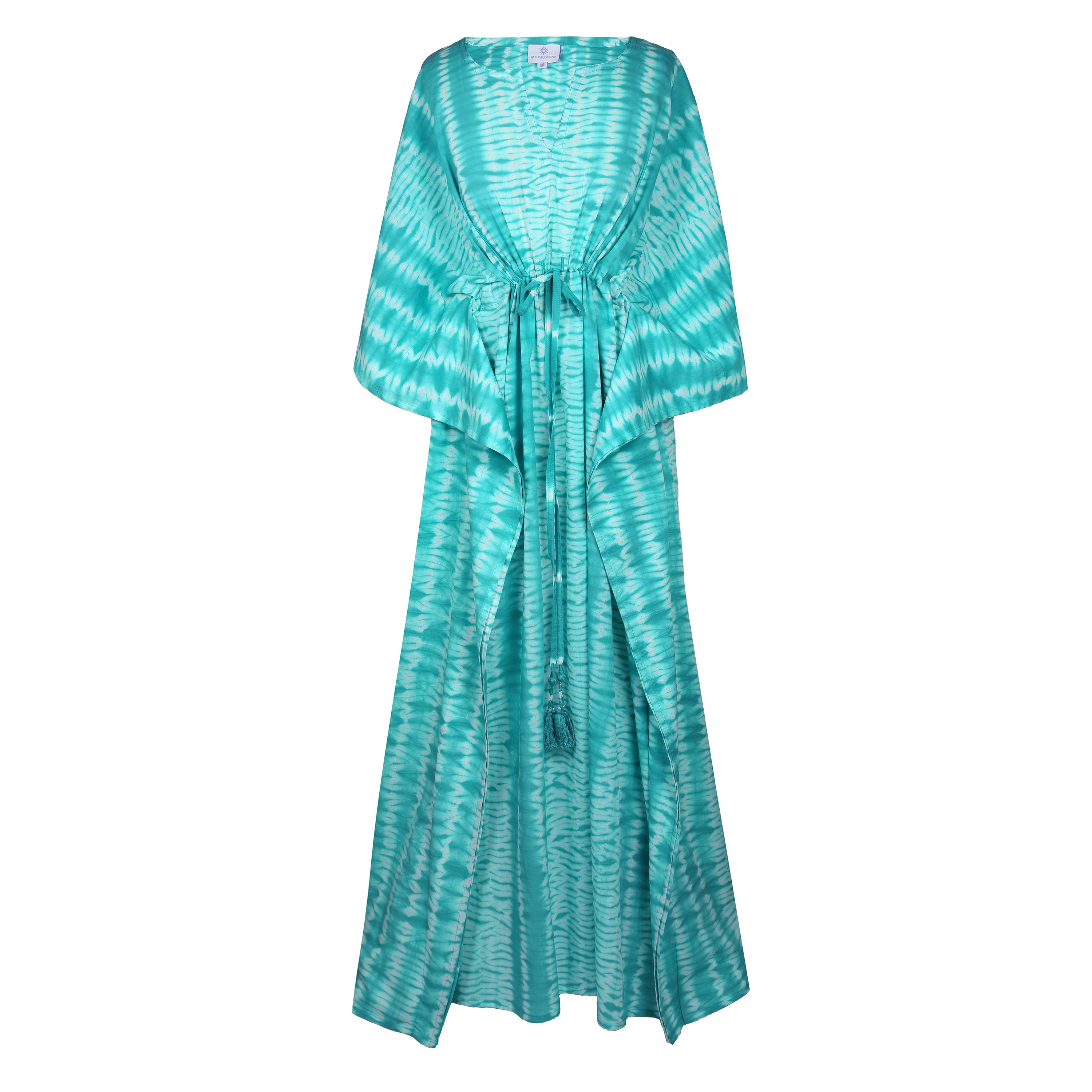 Tavolara Turquoise Needle Shibori Maxi Kaftan Dress