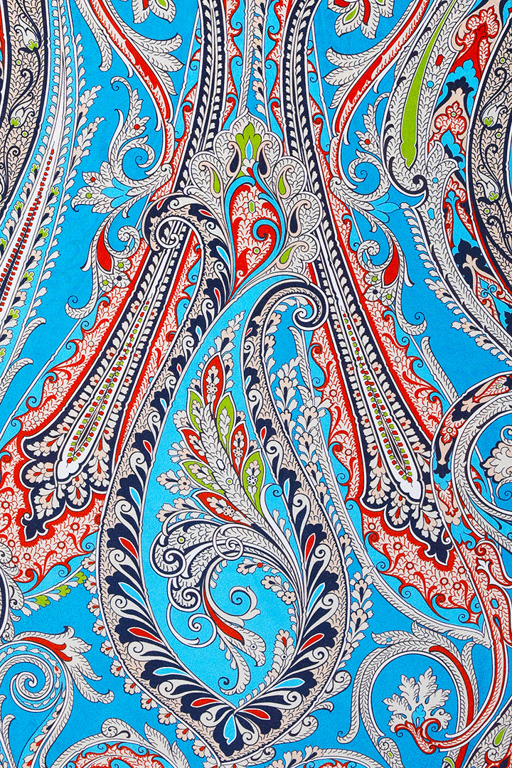 Turquoise Principessa Paisley Midi Italian Silk