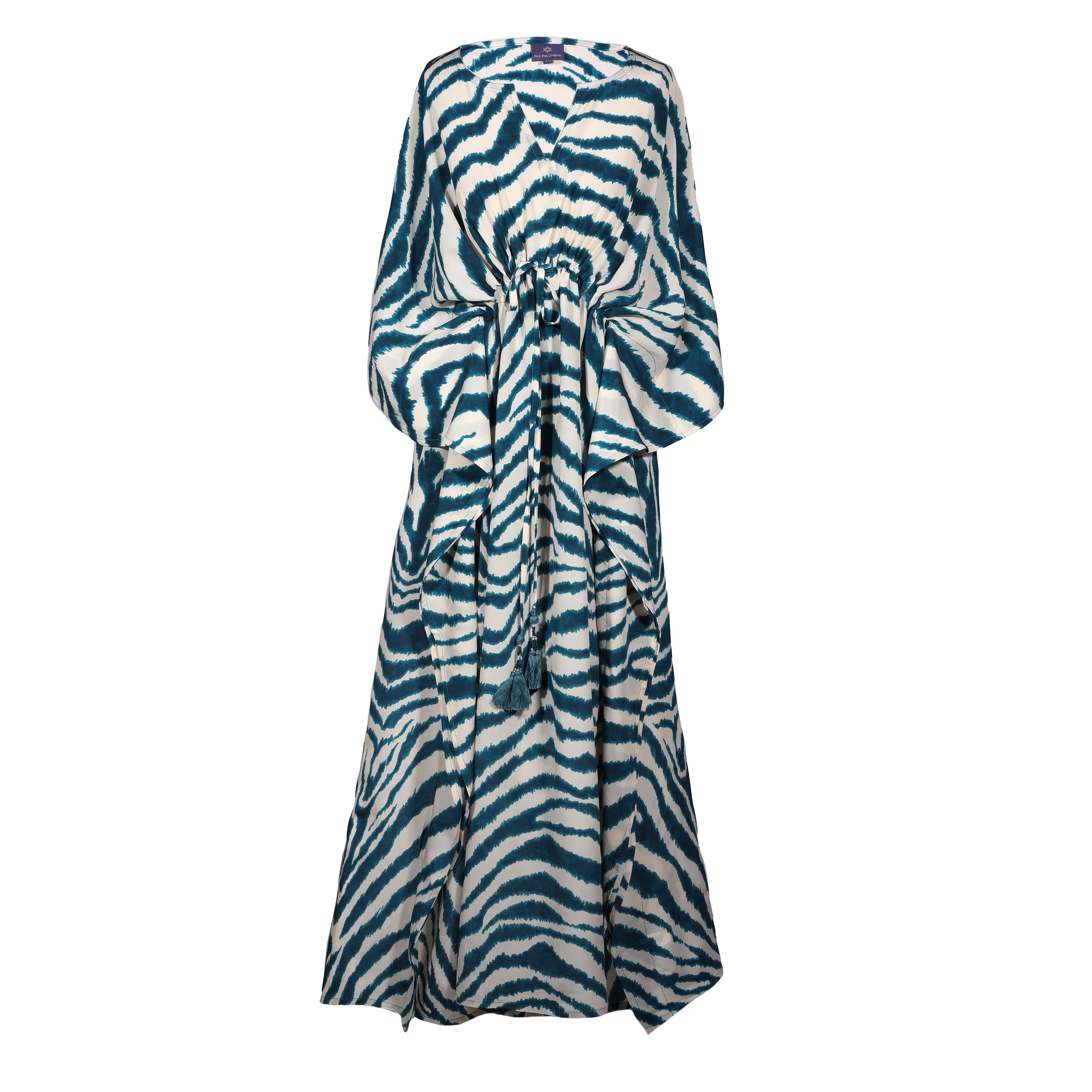 Zebra Petrolio Italian Silk Maxi Kaftan Dress