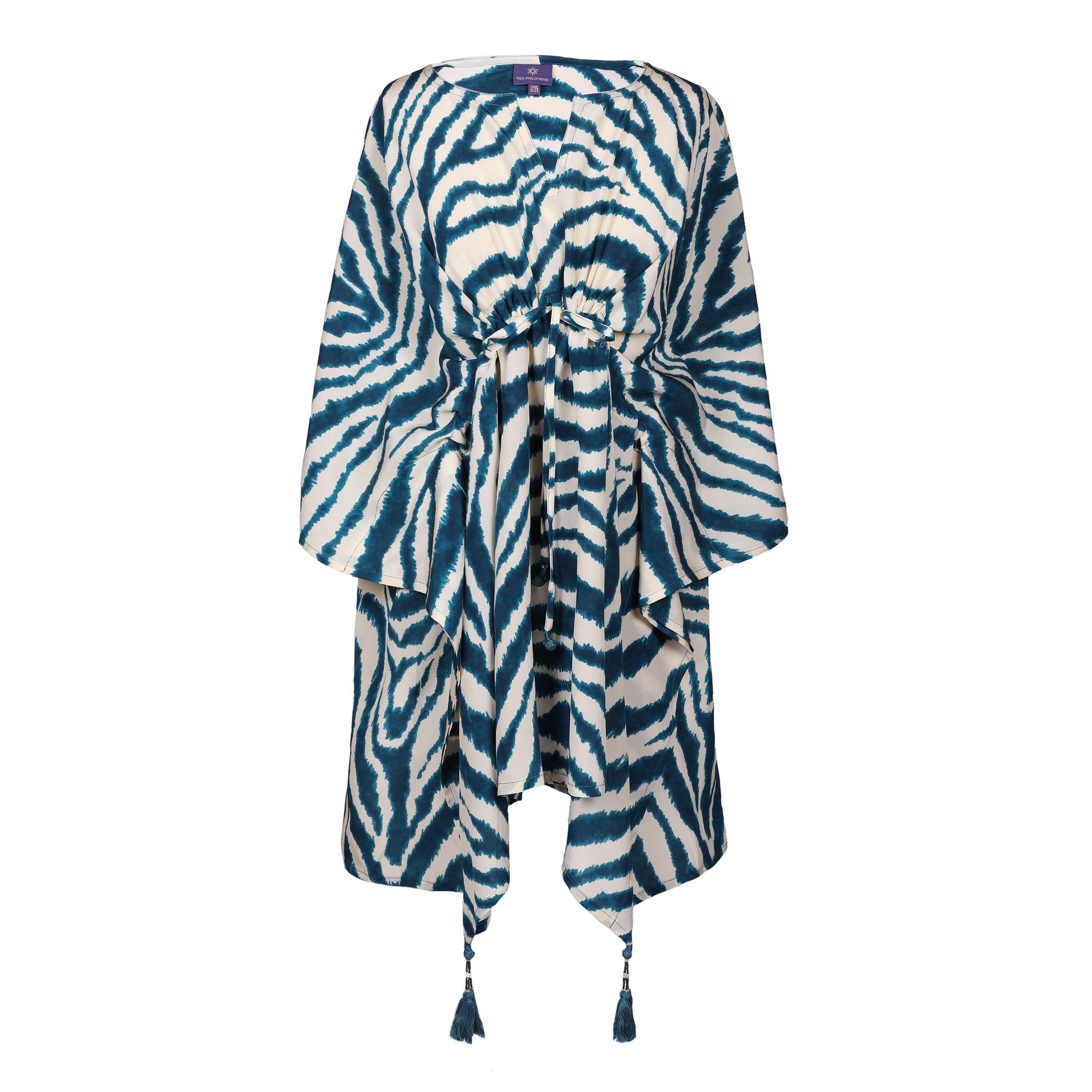 Zebra Petrolio Italian Silk Short Kaftan