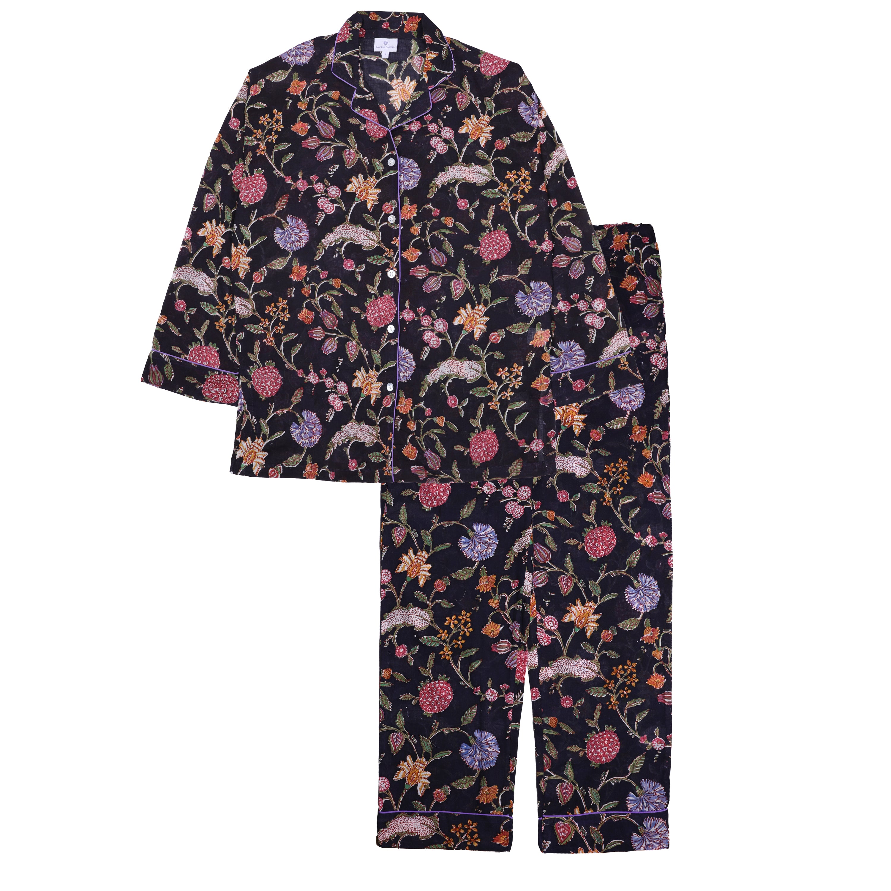 Black Beauty Floral Pajama Long Sleeve Hand Printed