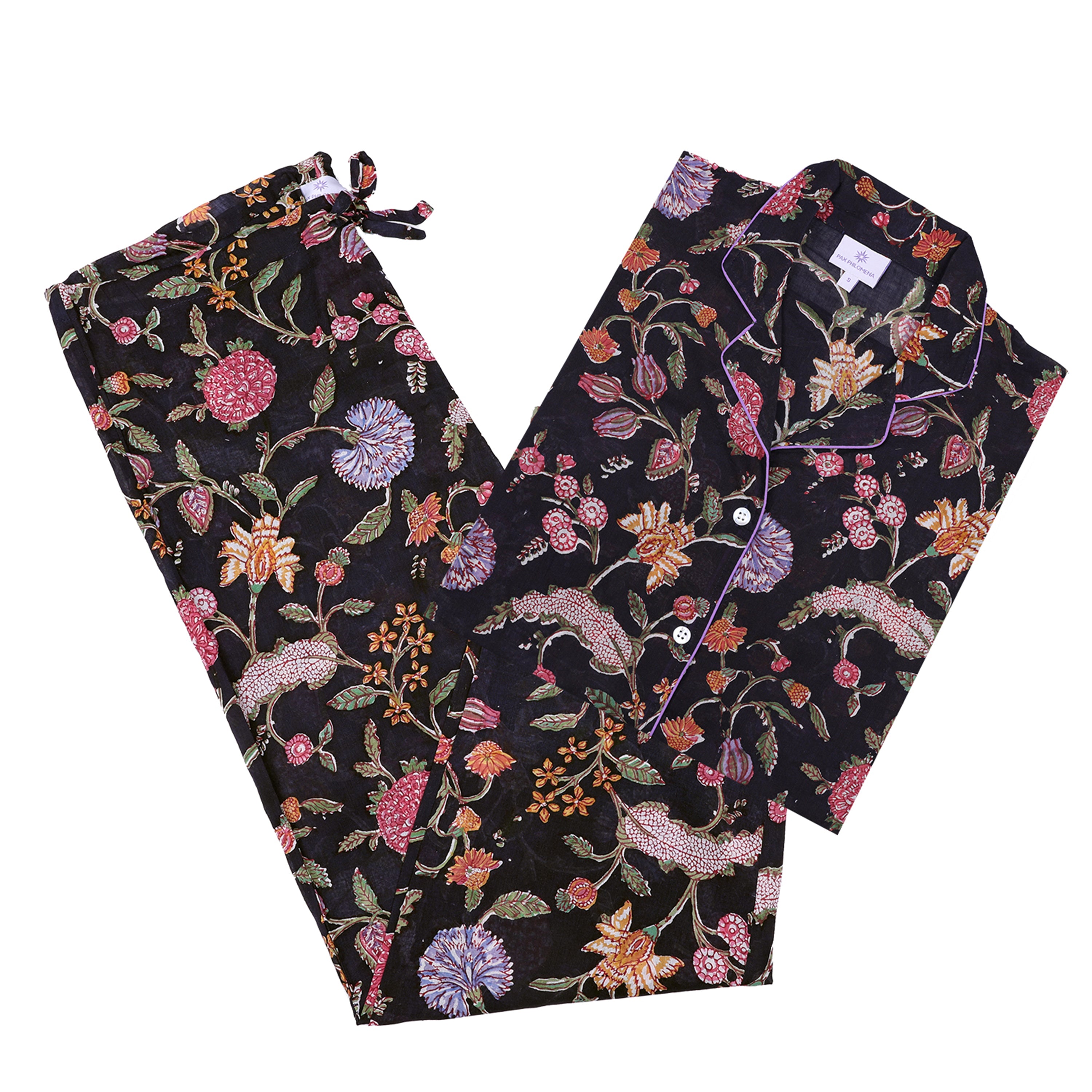 Black Floral Cotton Long Sleeved Pajama