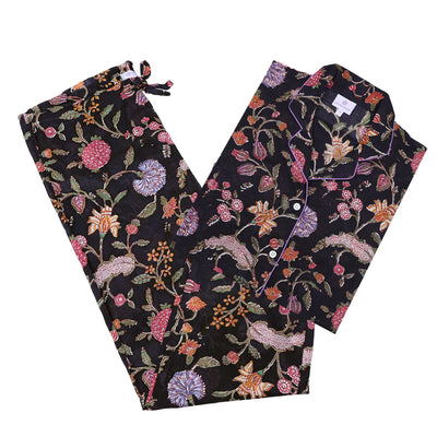 Black Floral Cotton Long Sleeved Pajama