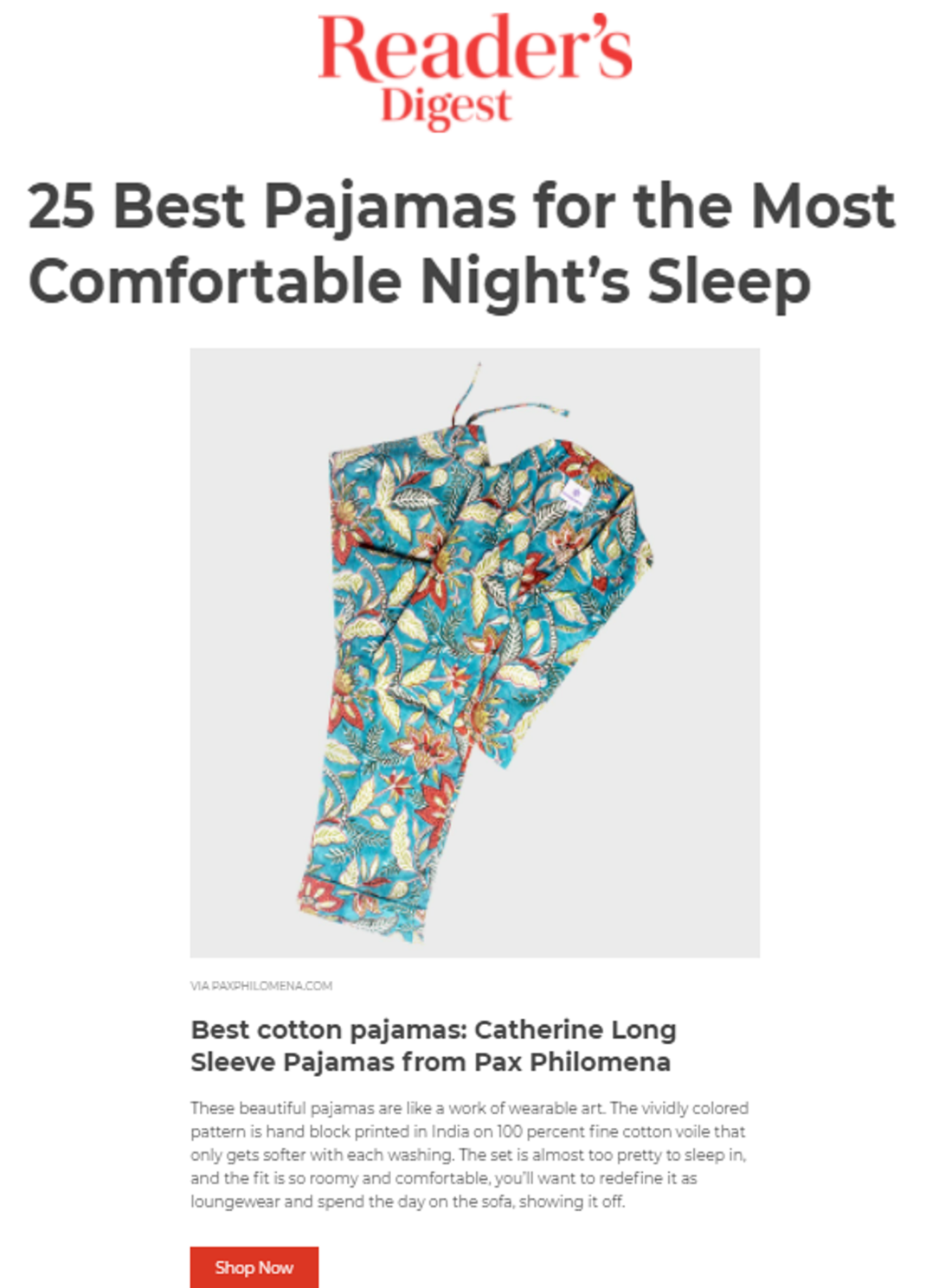 Catherine Long Sleeve Cotton Pajamas Hand Printed