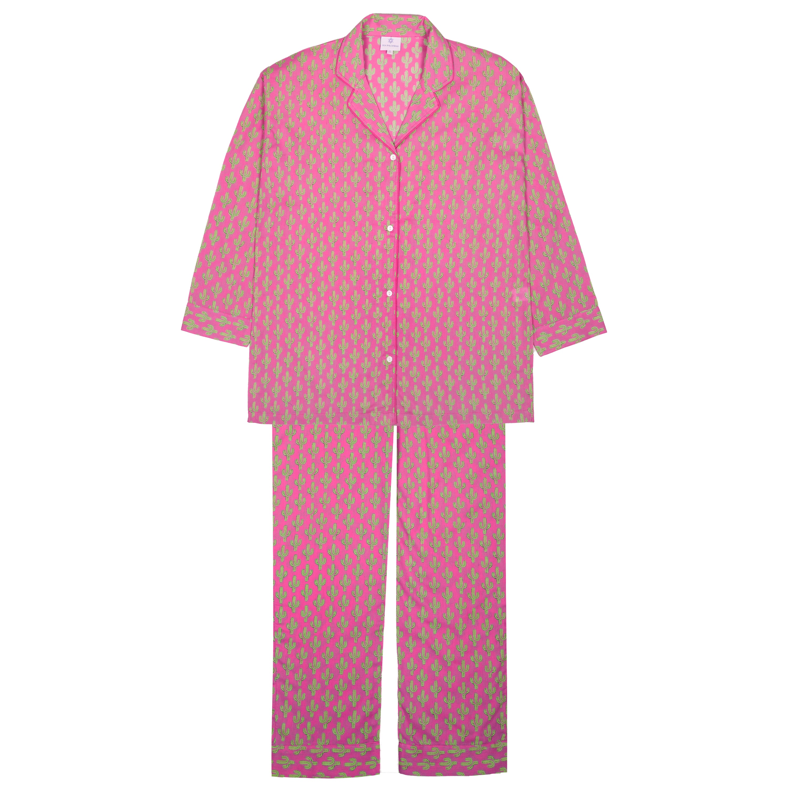 Prickly Pax Pink Cactus Pajamas Long Sleeve Hand Printed
