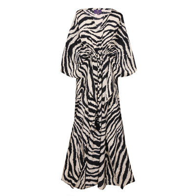 Zebra Carbone Italian Silk Maxi Kaftan Dress