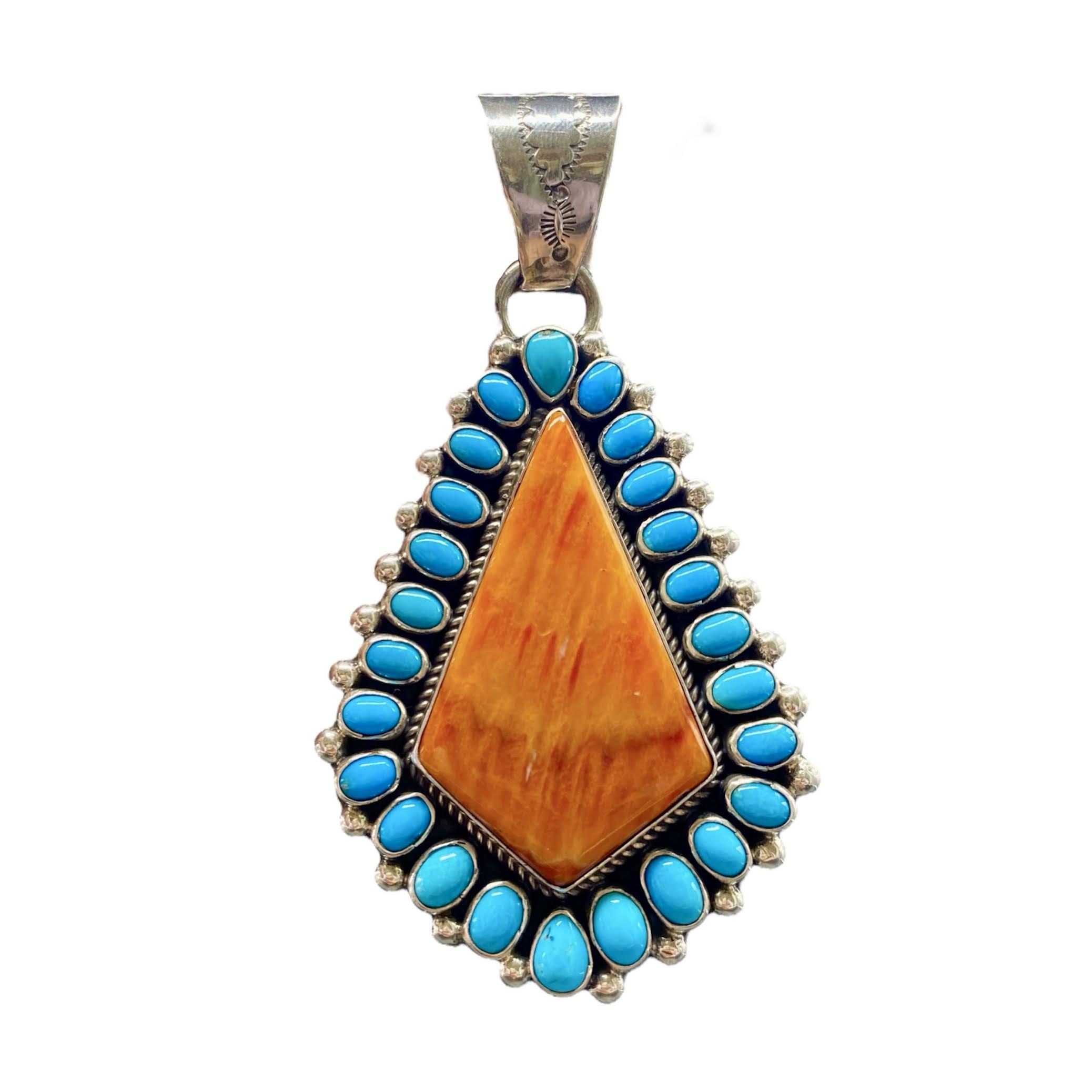 Spiny Oyster and Sleeping Beauty Turquoise Teardrop Pendant