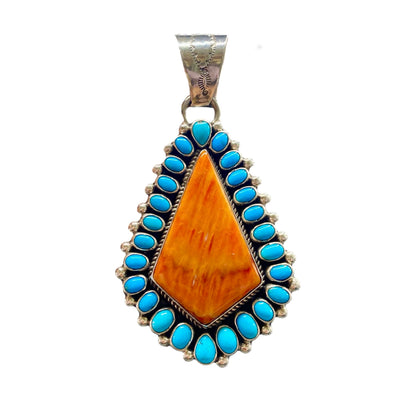 Spiny Oyster and Sleeping Beauty Turquoise Teardrop Pendant