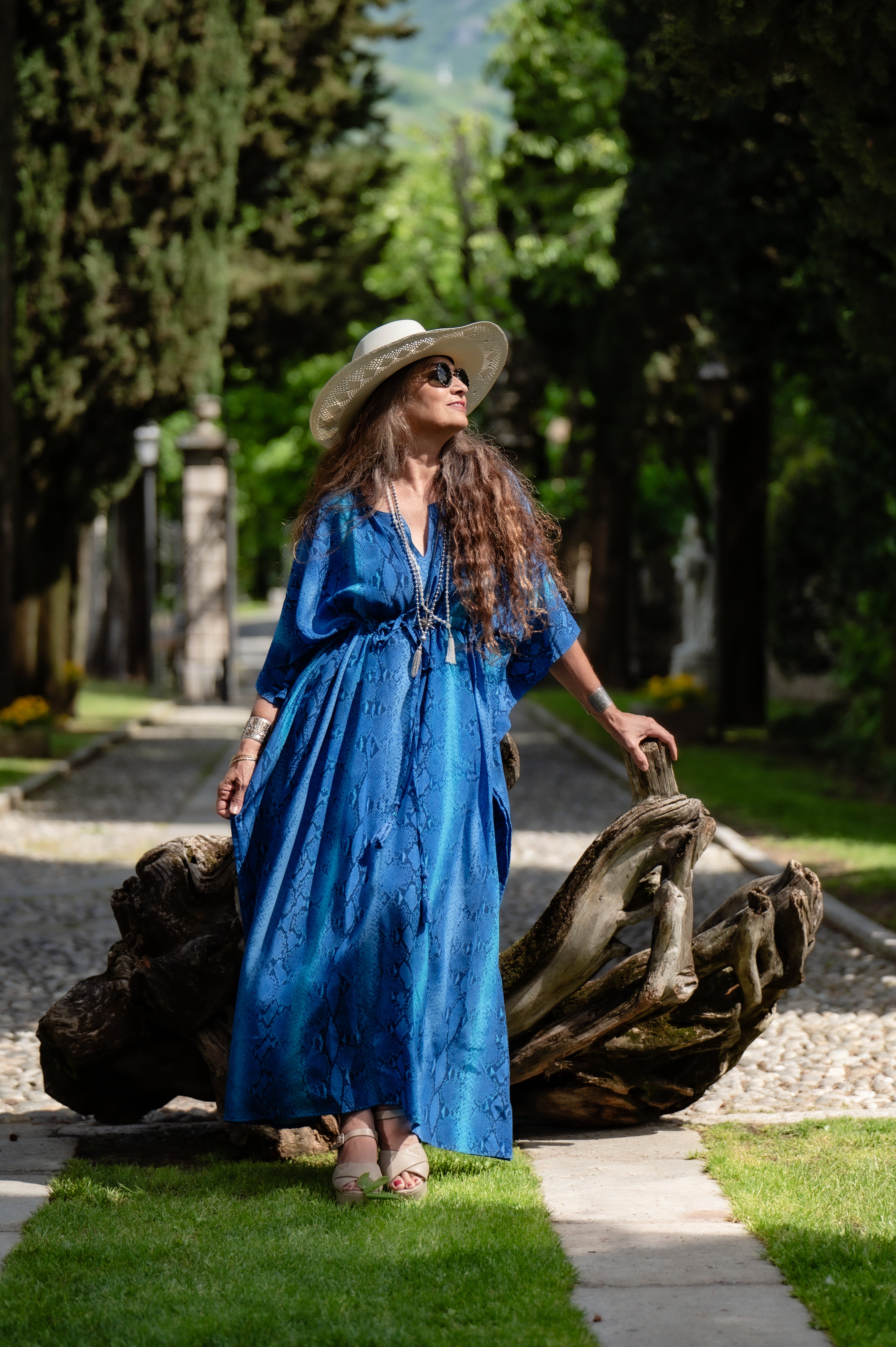 Cobalt Blue Serpente Italian Silk Maxi