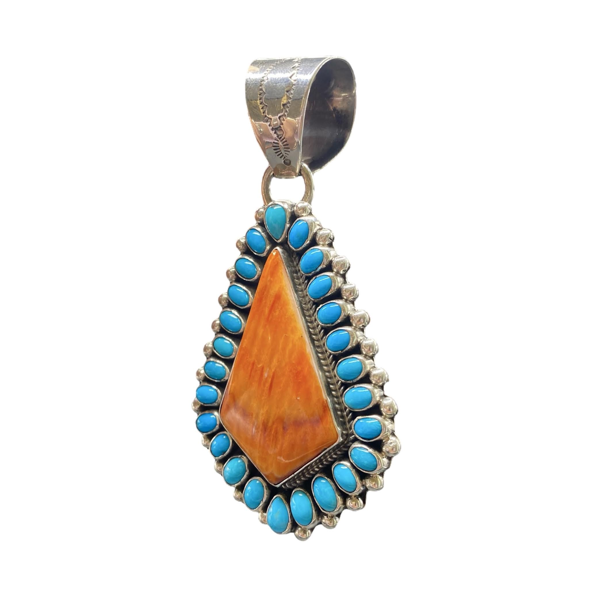 Spiny Oyster and Sleeping Beauty Turquoise Teardrop Pendant