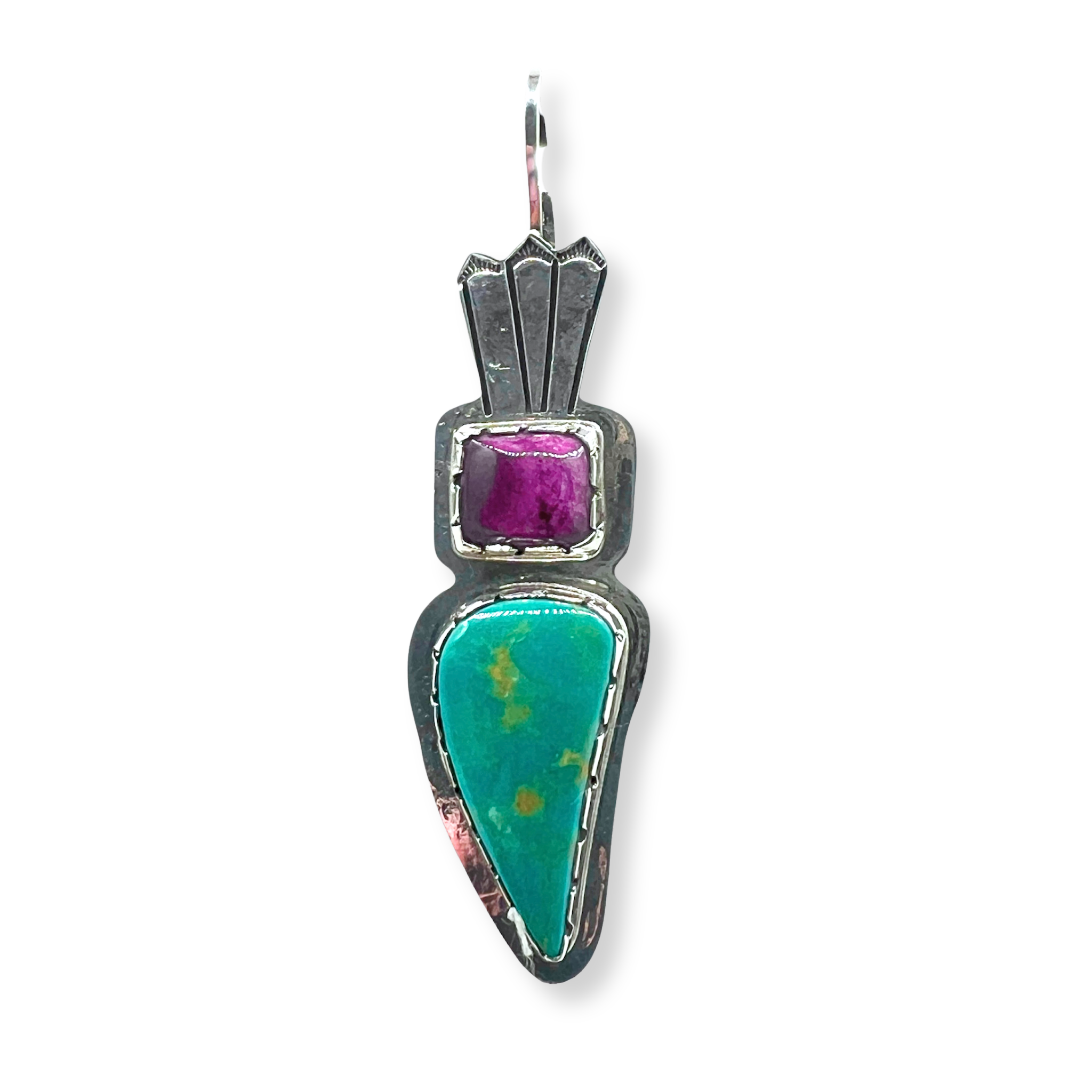 Royston Turquoise and Purple Spiny Oyster Silver Navajo Pendant
