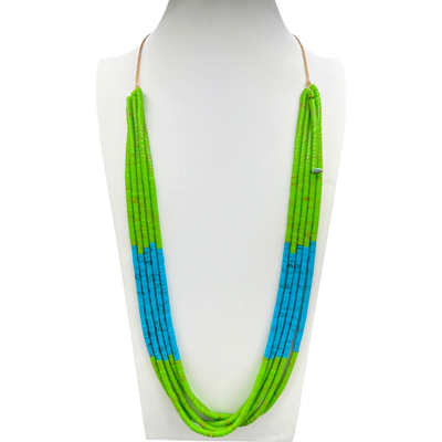 Gaspeite and Turquoise Heishi Five Strand Necklace Santo Domingo