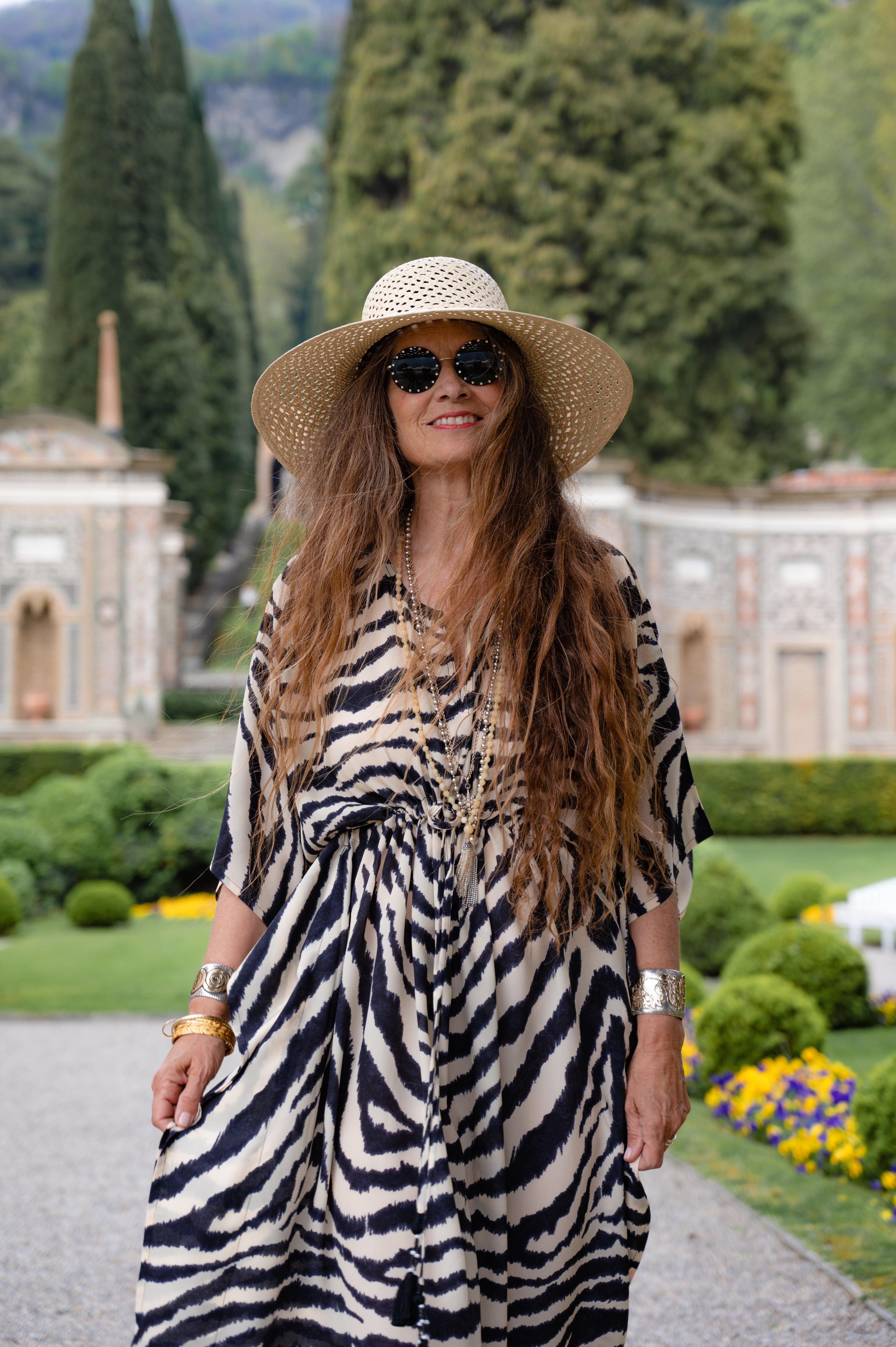 Zebra Carbone Italian Silk Maxi Kaftan Dress