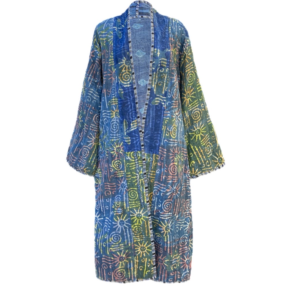 Aesha Indigo Cotton Vintage Quilted Kantha Coat ONE OF KIND