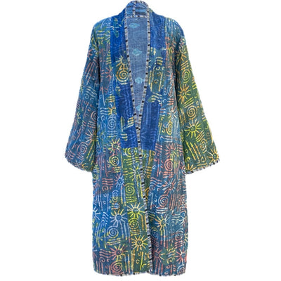 Aesha Indigo Cotton Vintage Quilted Kantha Coat One of a Kind