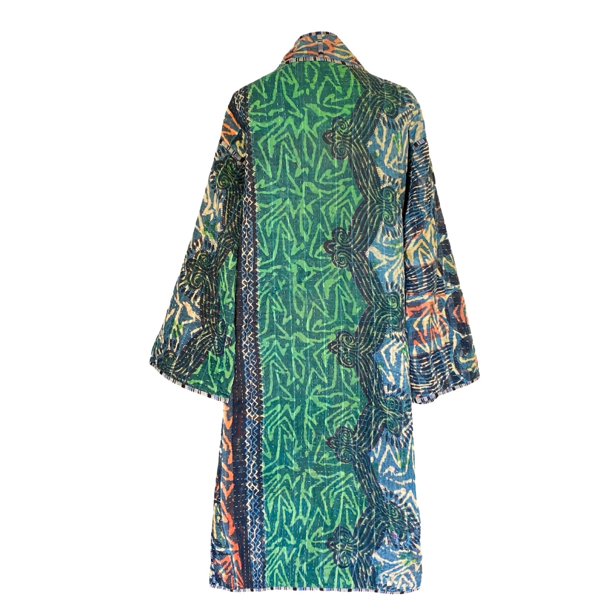 Ganika Indigo Cotton Vintage Quilted Kantha Coat ONE OF KIND