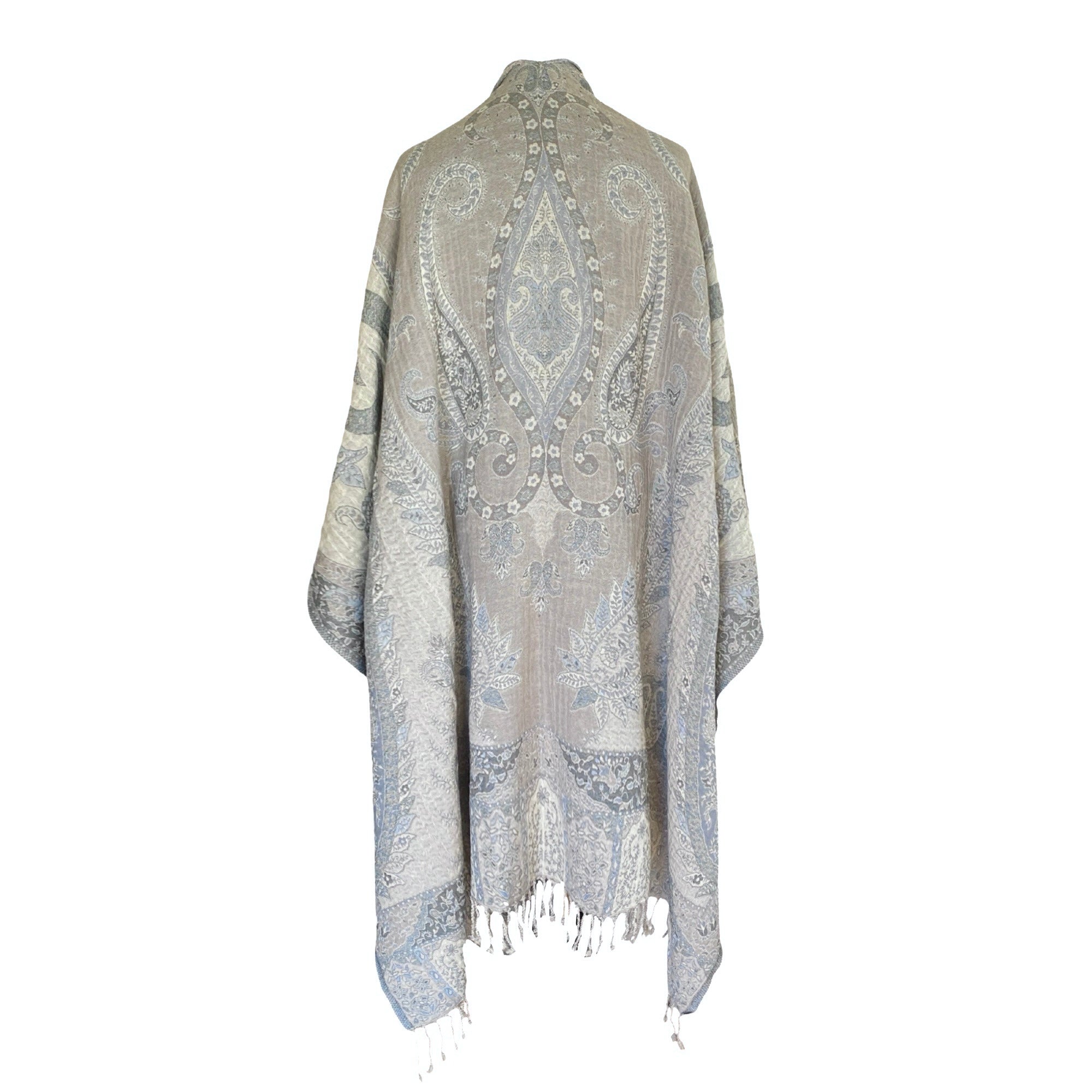 Powder Blue Paisley Wool Wrap Poncho