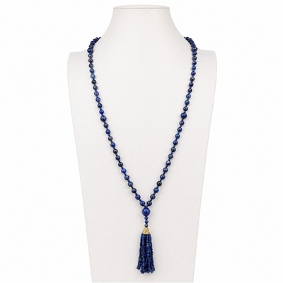 Semi Precious Lapis Lazuli Mala Necklace