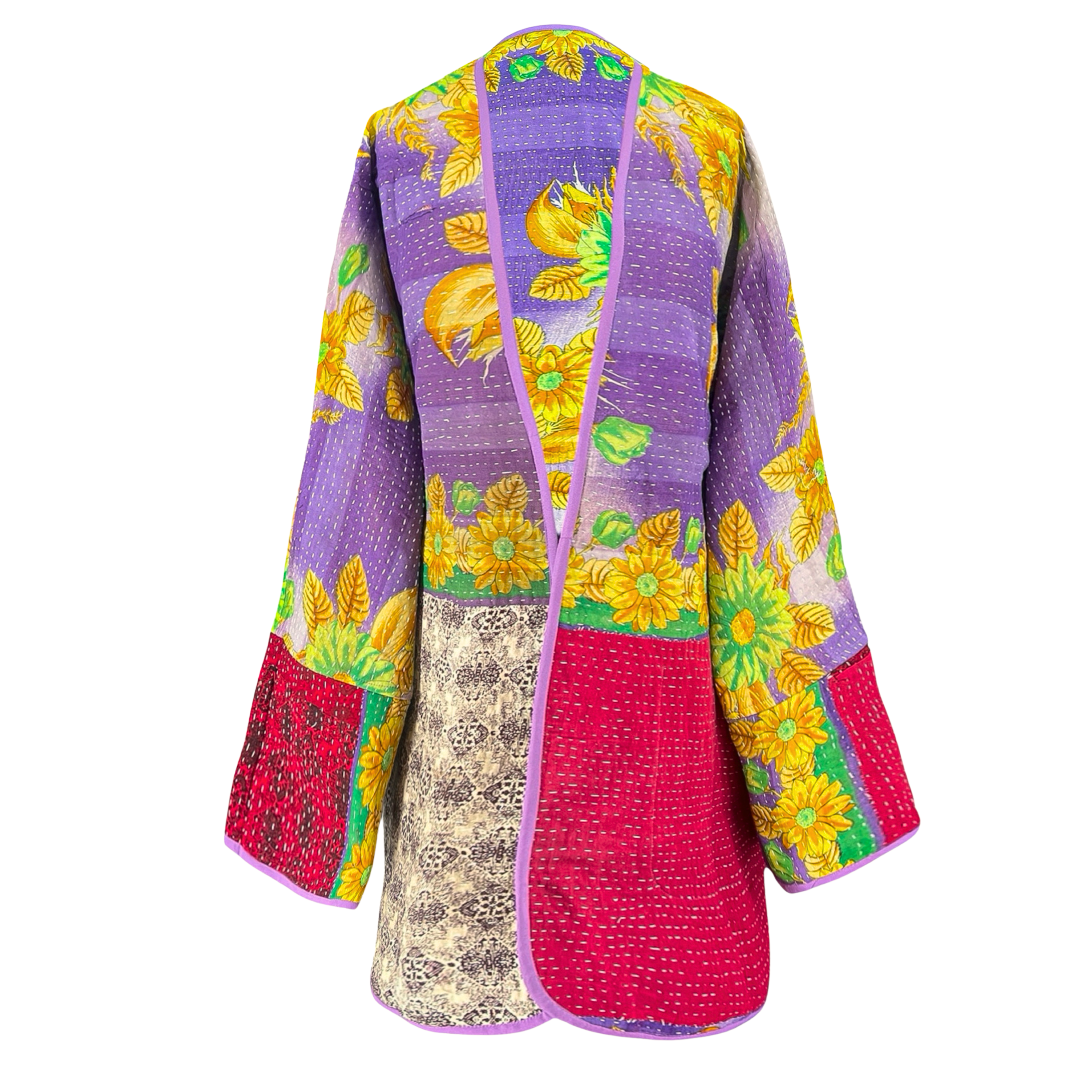 Malda Purple Floral Kantha Coat One of a Kind