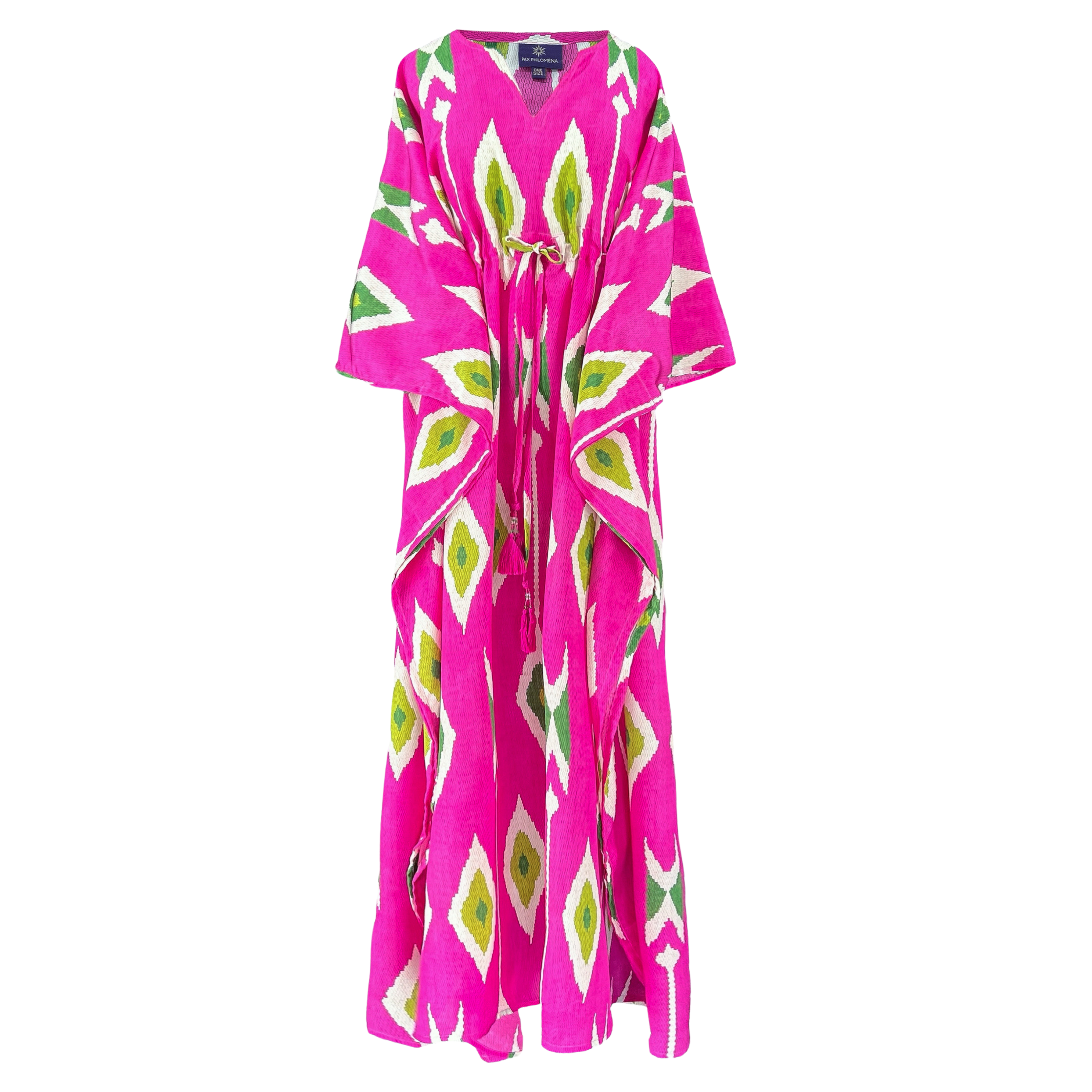 Tashkent Fuchsia Ikat Italian Silk Maxi Kaftan