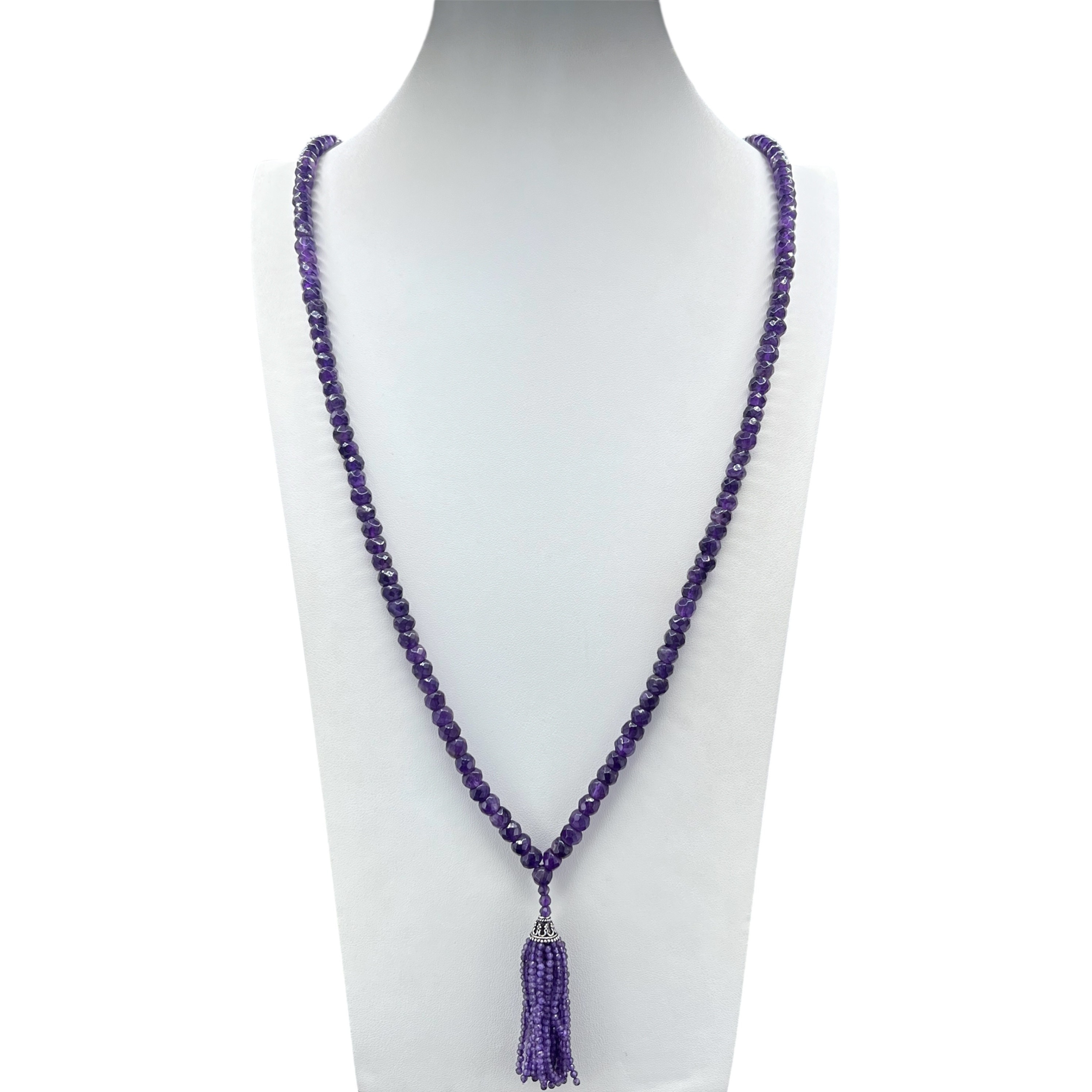 Faceted Amethyst Tassel Mala Necklace