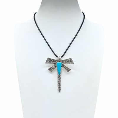 Sleeping Beauty Turquoise and Sterling Silver Navajo  Dragonfly Necklace