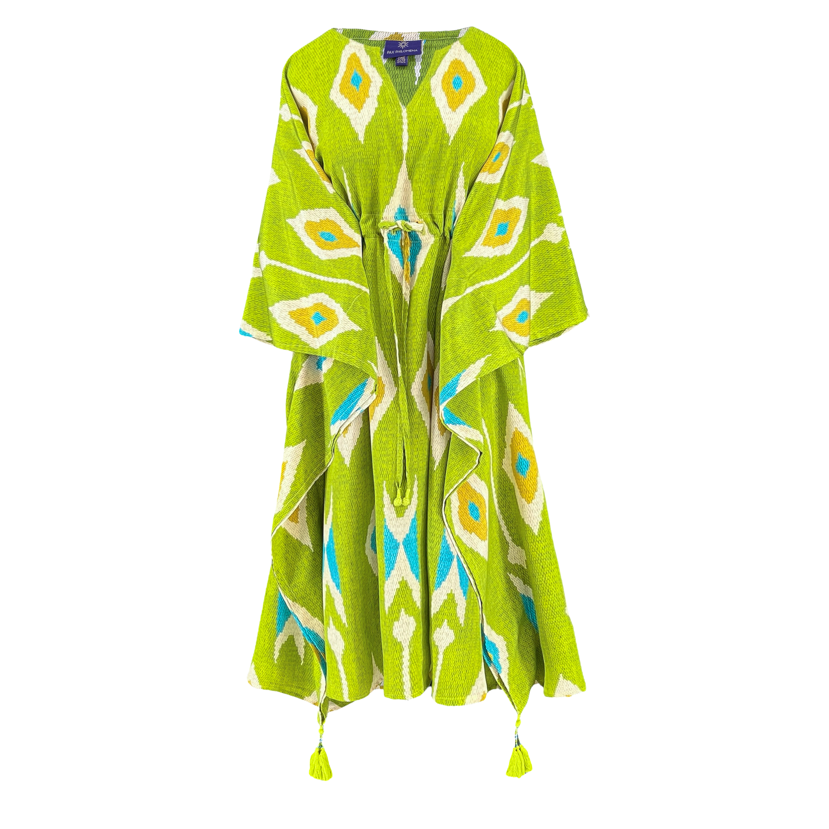 Tashkent Lime Green Ikat Italian Silk Midi Kaftan