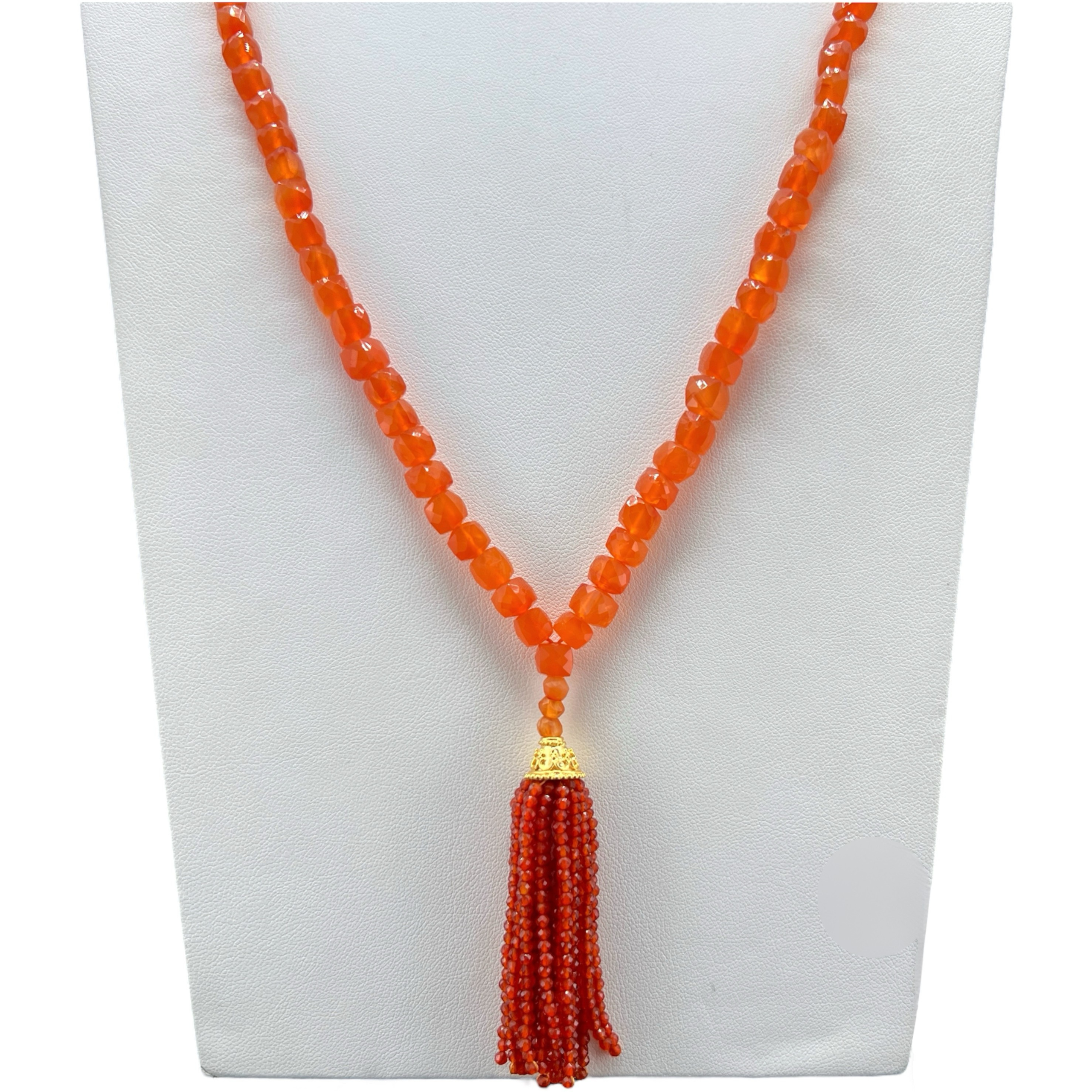 Faceted Carnelian Tassel Mala Necklace