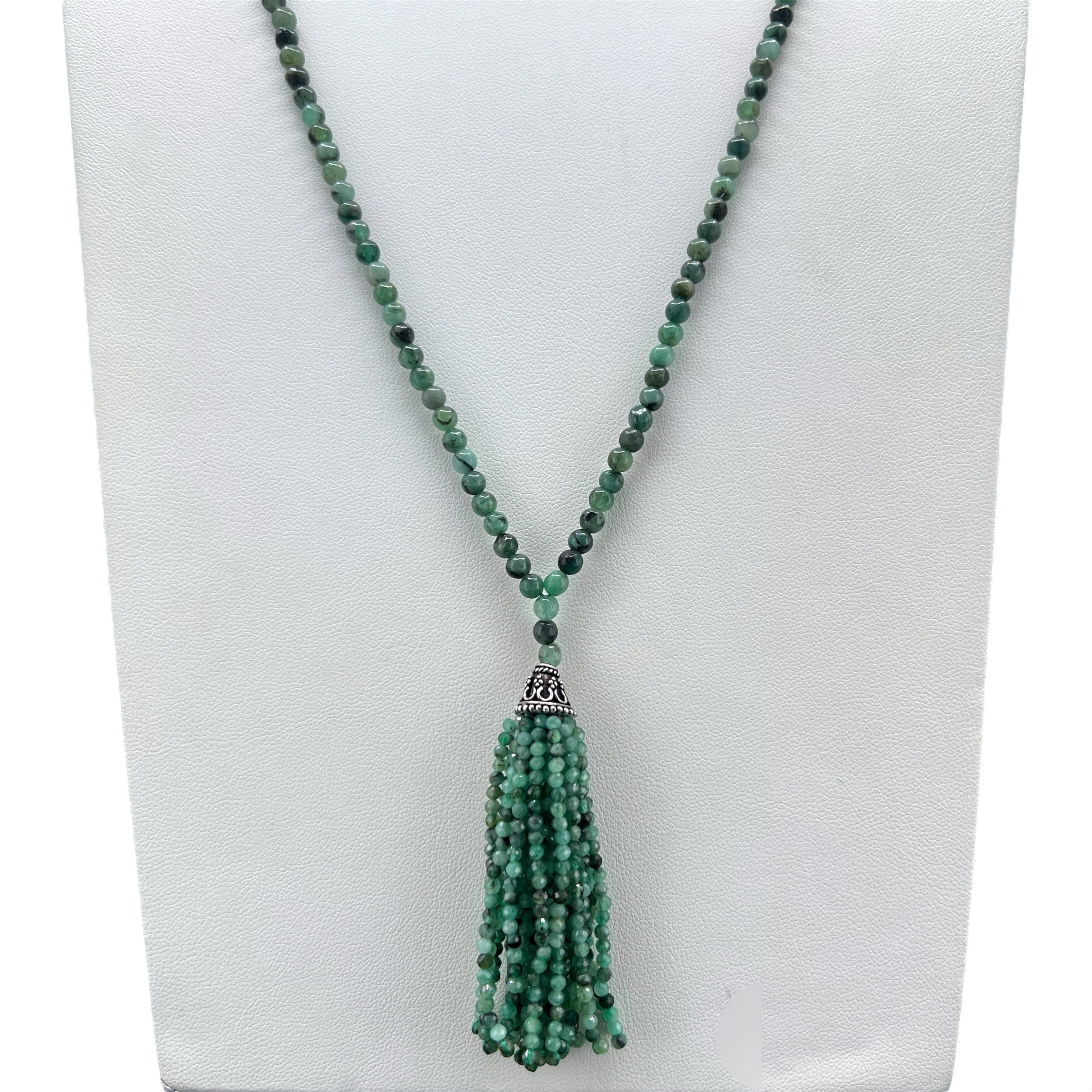 Unique Emerald Tassel Mala Necklace