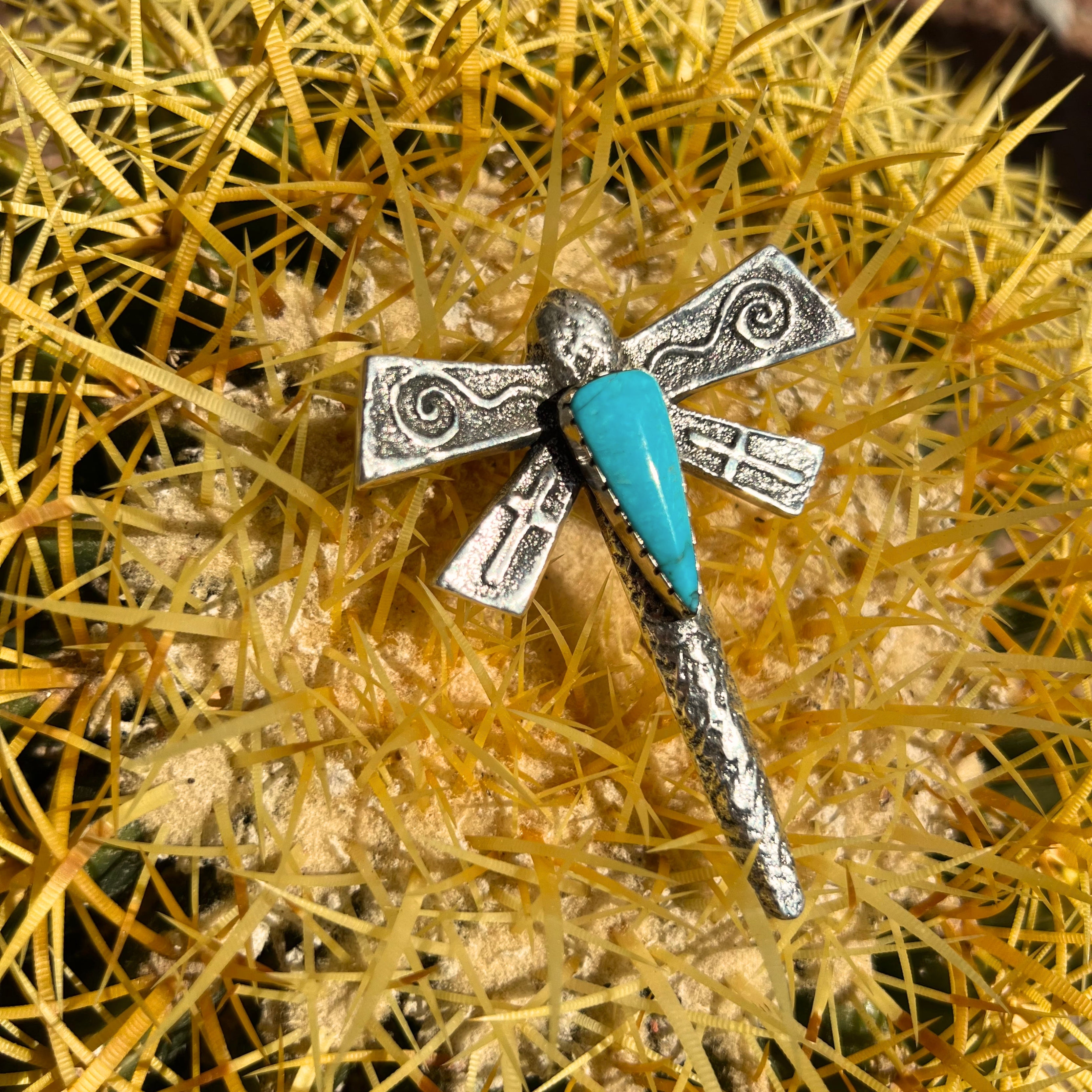 Sleeping Beauty Turquoise and Sterling Silver Navajo  Dragonfly Necklace